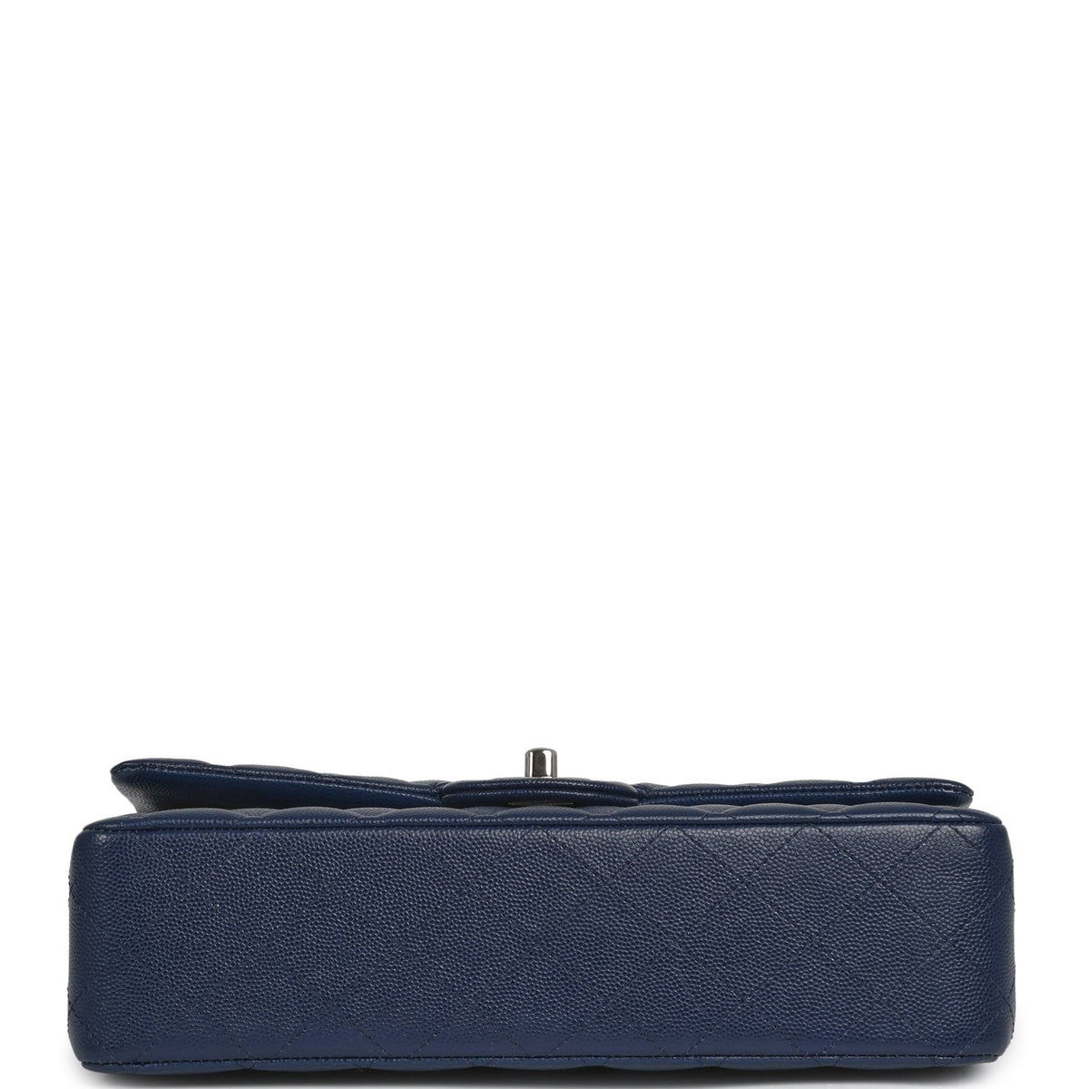 Pre-owned Chanel Medium Classic Double Flap Bag Navy Blue Caviar Silver Hardware