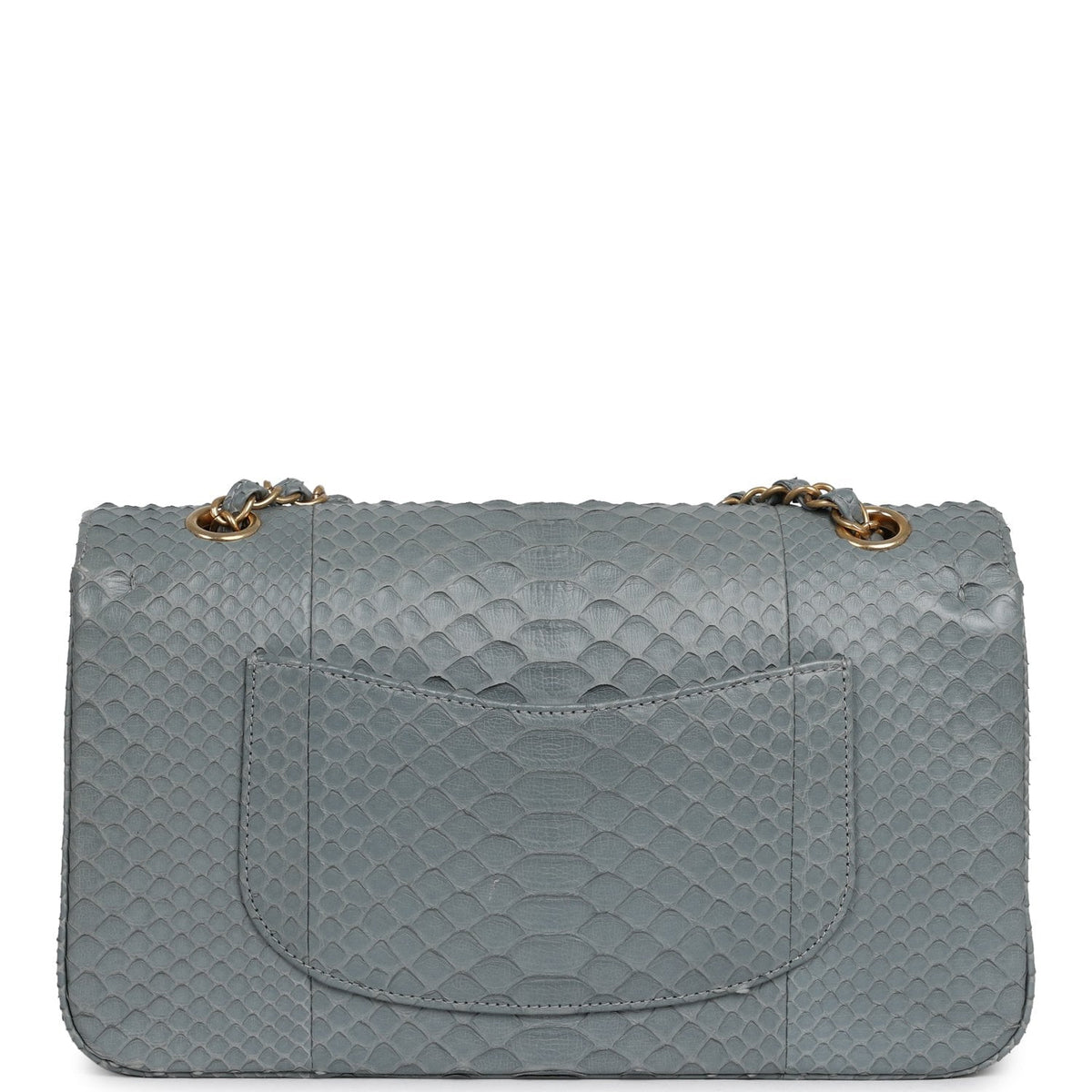 Pre-owned Chanel Medium Classic Double Flap Bag Grey Python Antique Gold Hardware