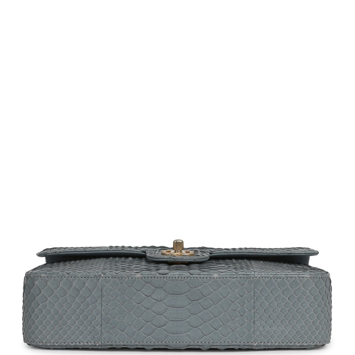 Pre-owned Chanel Medium Classic Double Flap Bag Grey Python Antique Gold Hardware