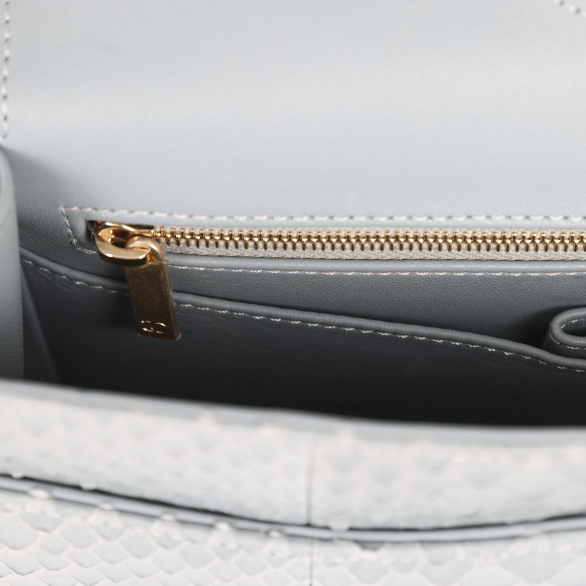 Pre-owned Chanel Medium Classic Double Flap Bag Grey Python Antique Gold Hardware