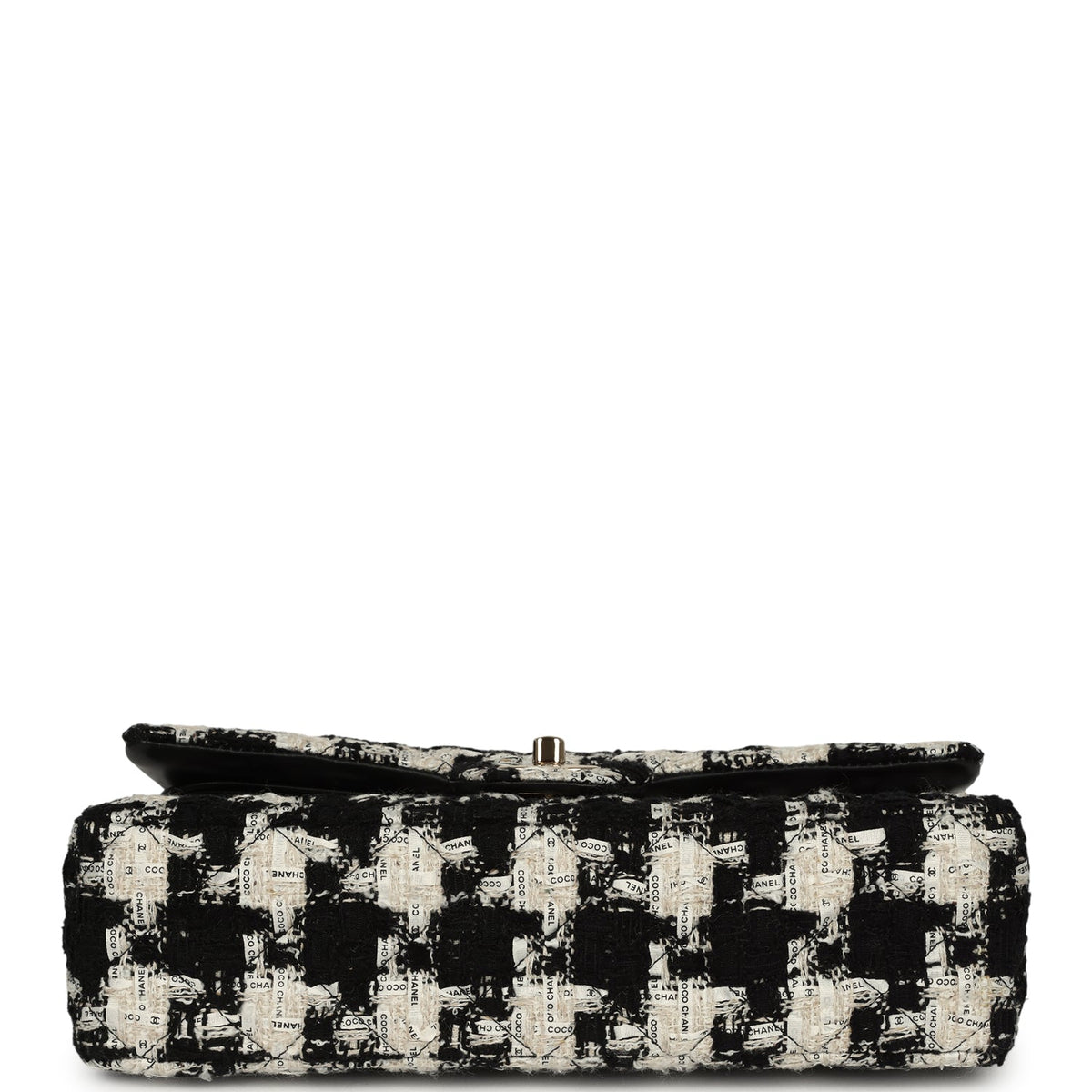 Pre-owned Chanel Medium Classic Double Flap Bag Black, White, Tweed Light Gold Hardware