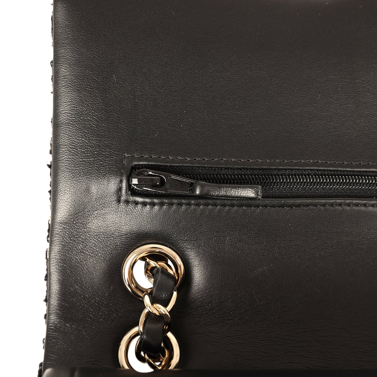 Pre-owned Chanel Medium Classic Double Flap Bag Black, White, Tweed Light Gold Hardware