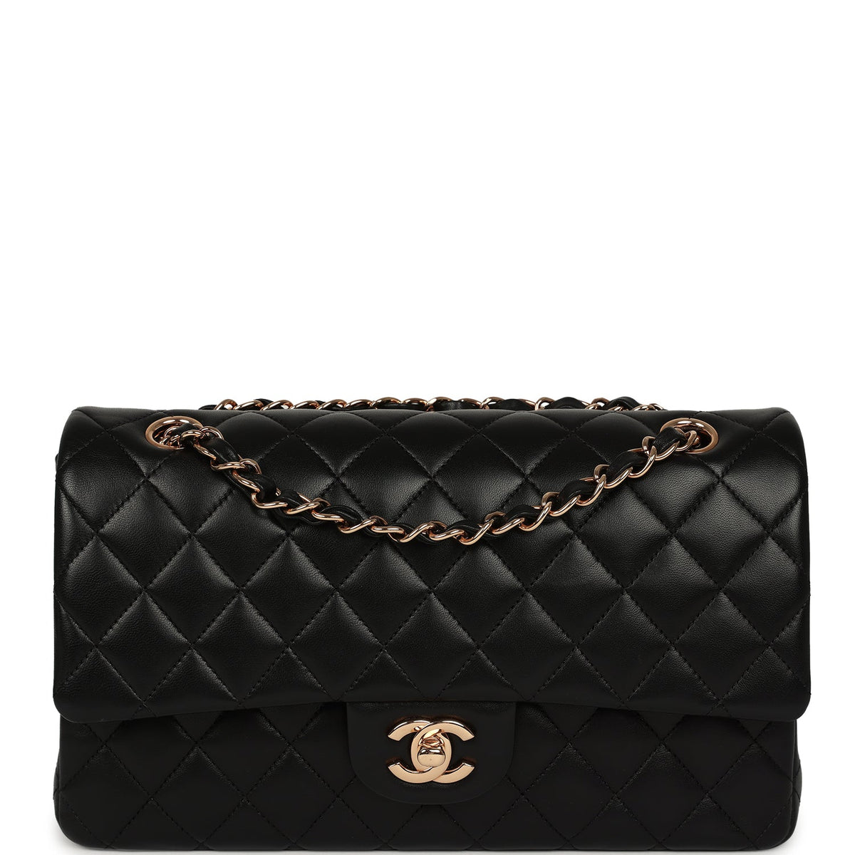 Pre-owned Chanel Medium Classic Double Flap Black Lambskin Rose Gold Hardware