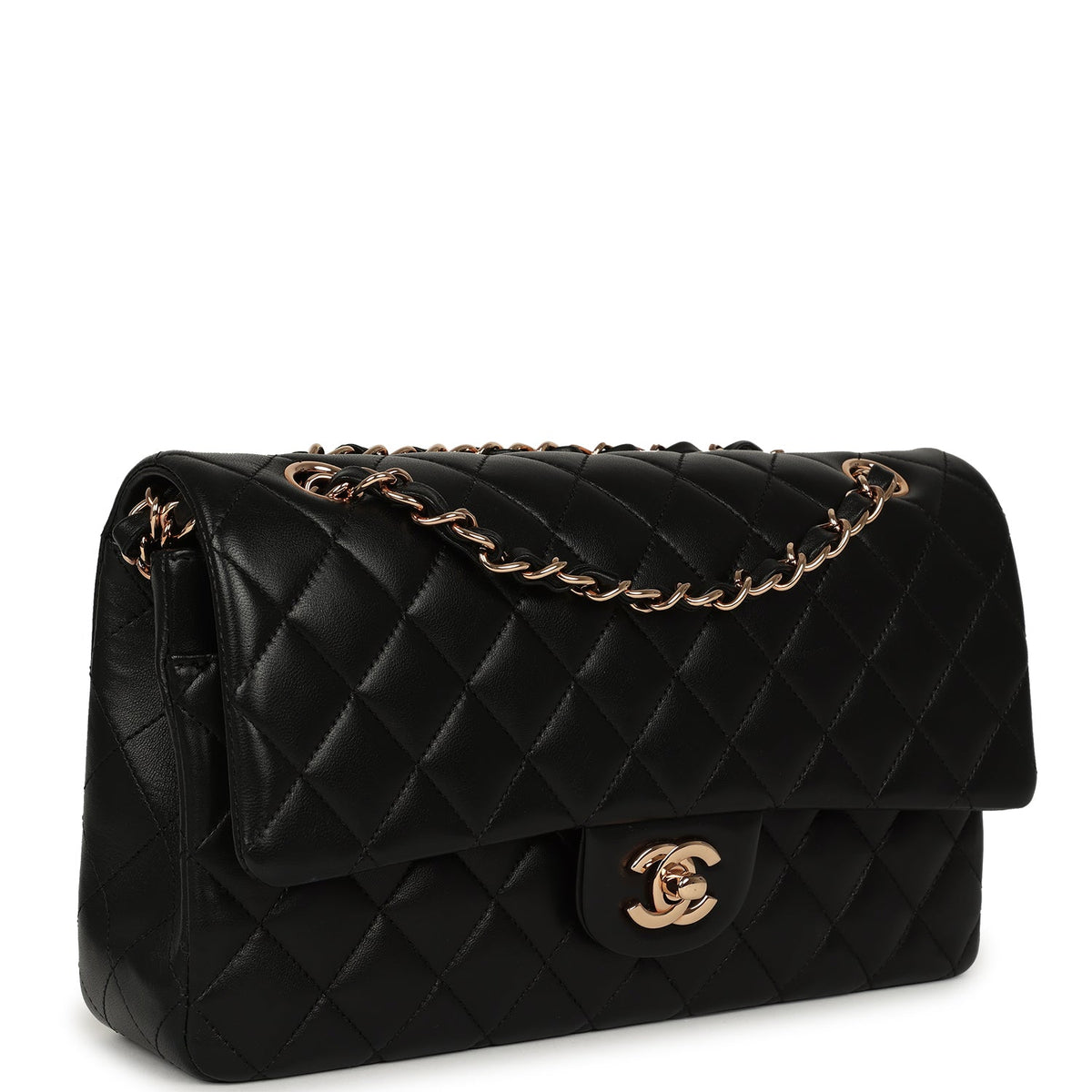 Pre-owned Chanel Medium Classic Double Flap Black Lambskin Rose Gold Hardware