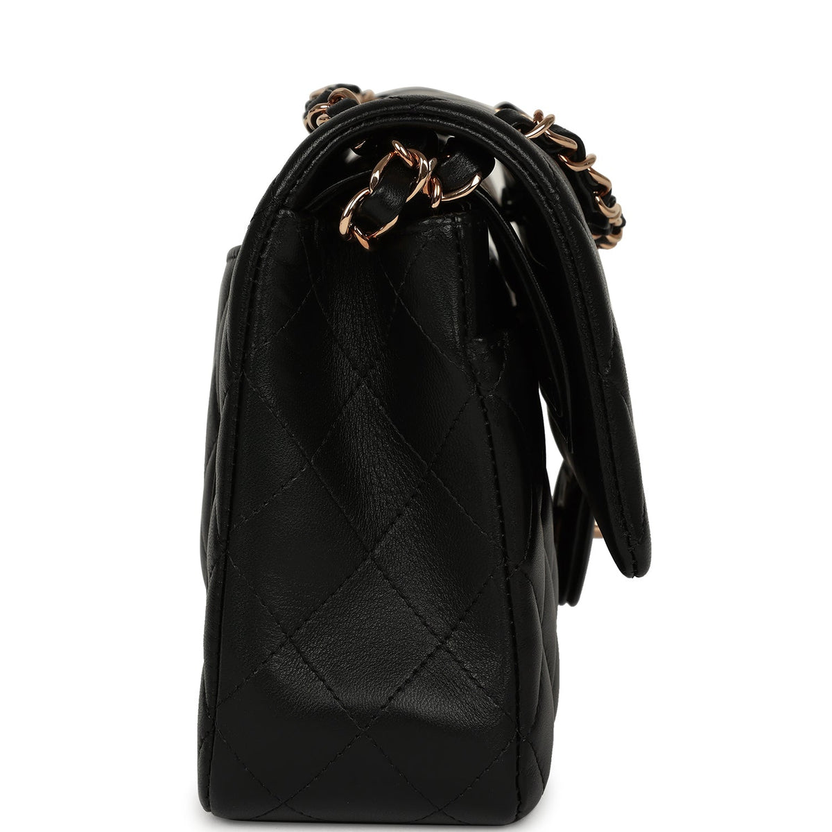 Pre-owned Chanel Medium Classic Double Flap Black Lambskin Rose Gold Hardware