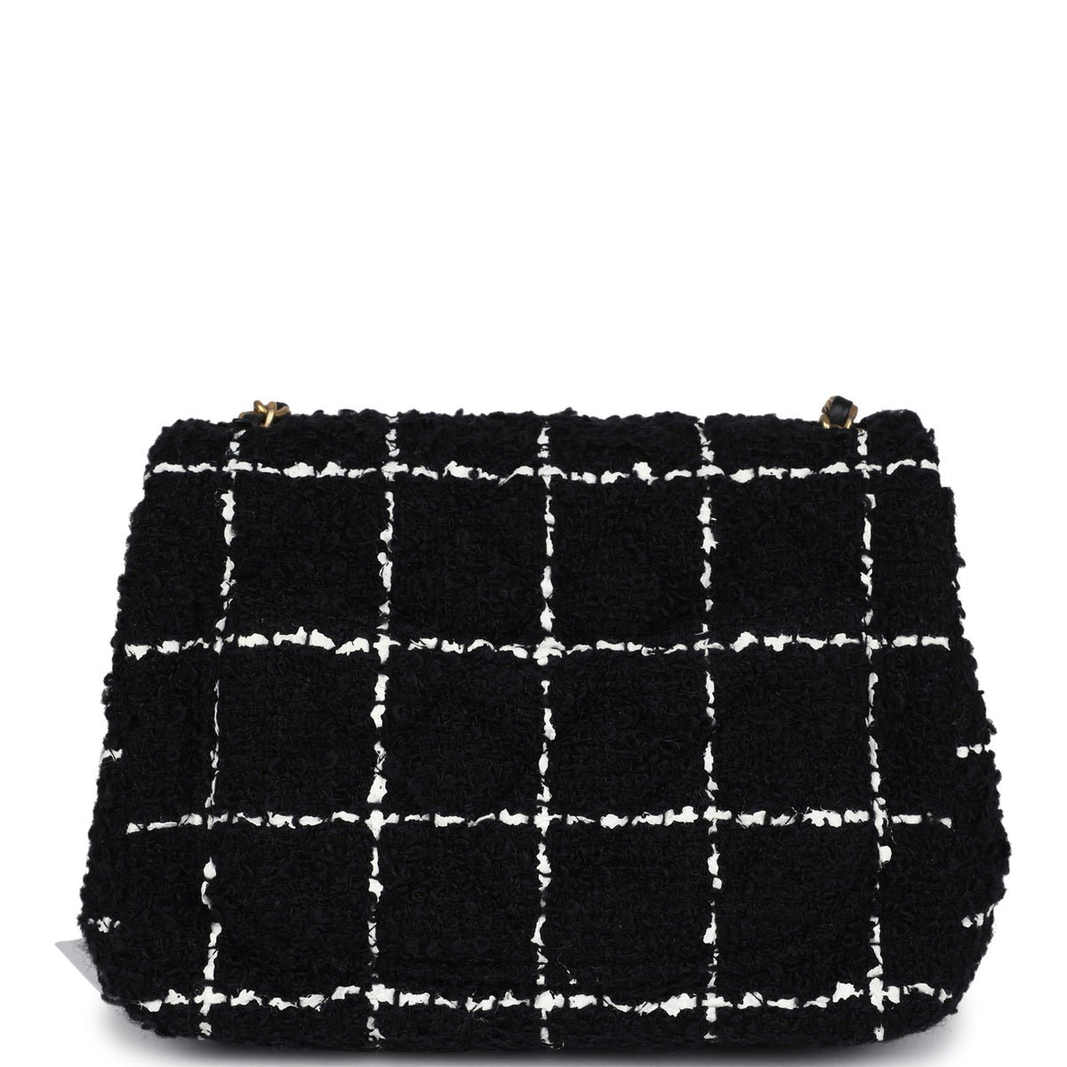Chanel Mini Pearl Crush Square Flap Bag White, Black Tweed Antique Gold Hardware