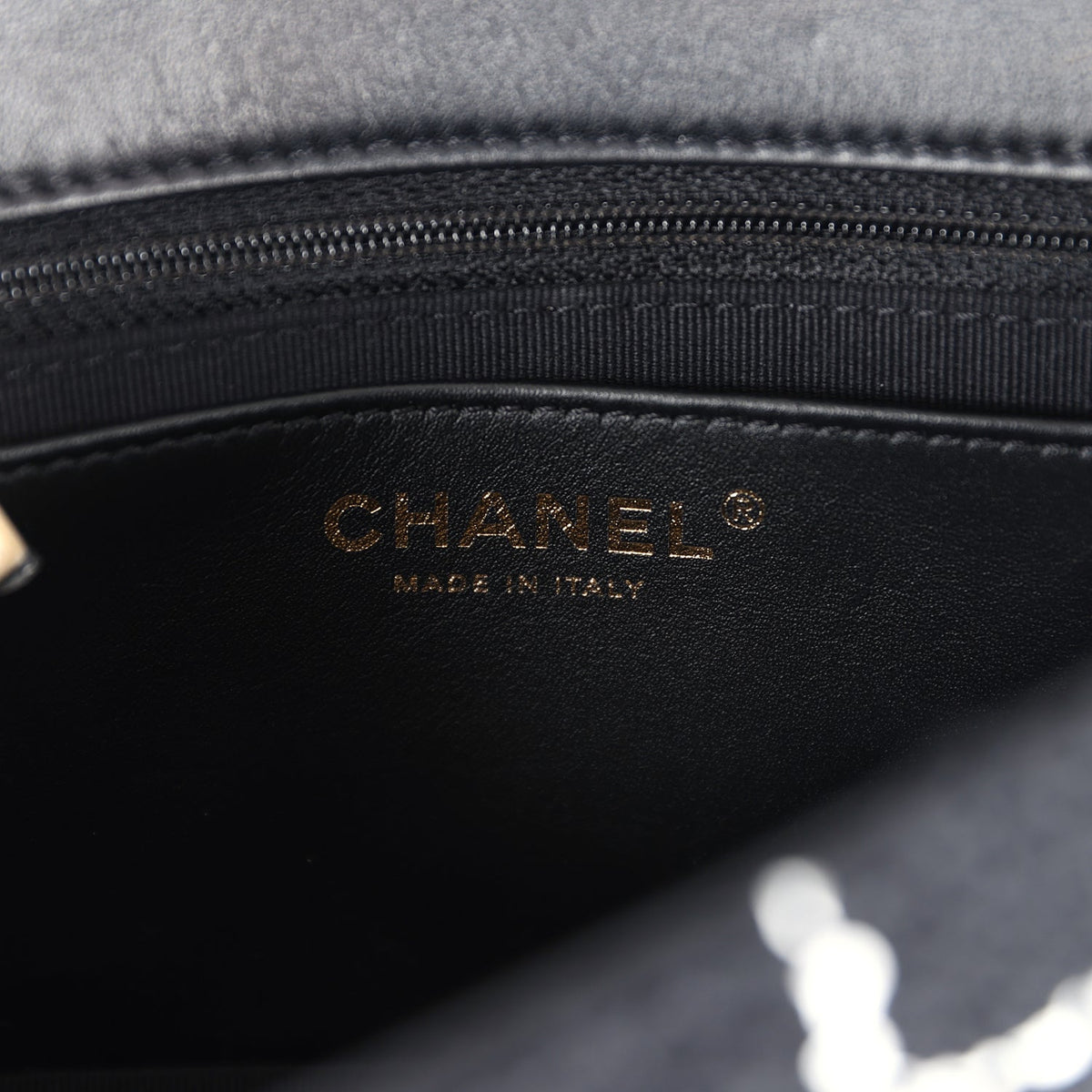 Chanel Mini Pearl Crush Square Flap Bag White, Black Tweed Antique Gold Hardware