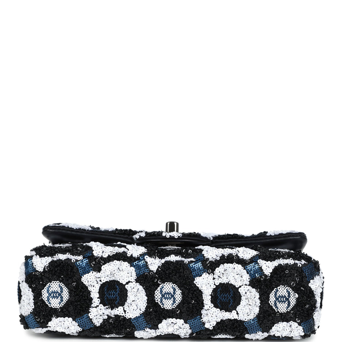 Chanel Mini Rectangular Flower Flap Bag Black, Navy, White Sequin Ruthenium Hardware