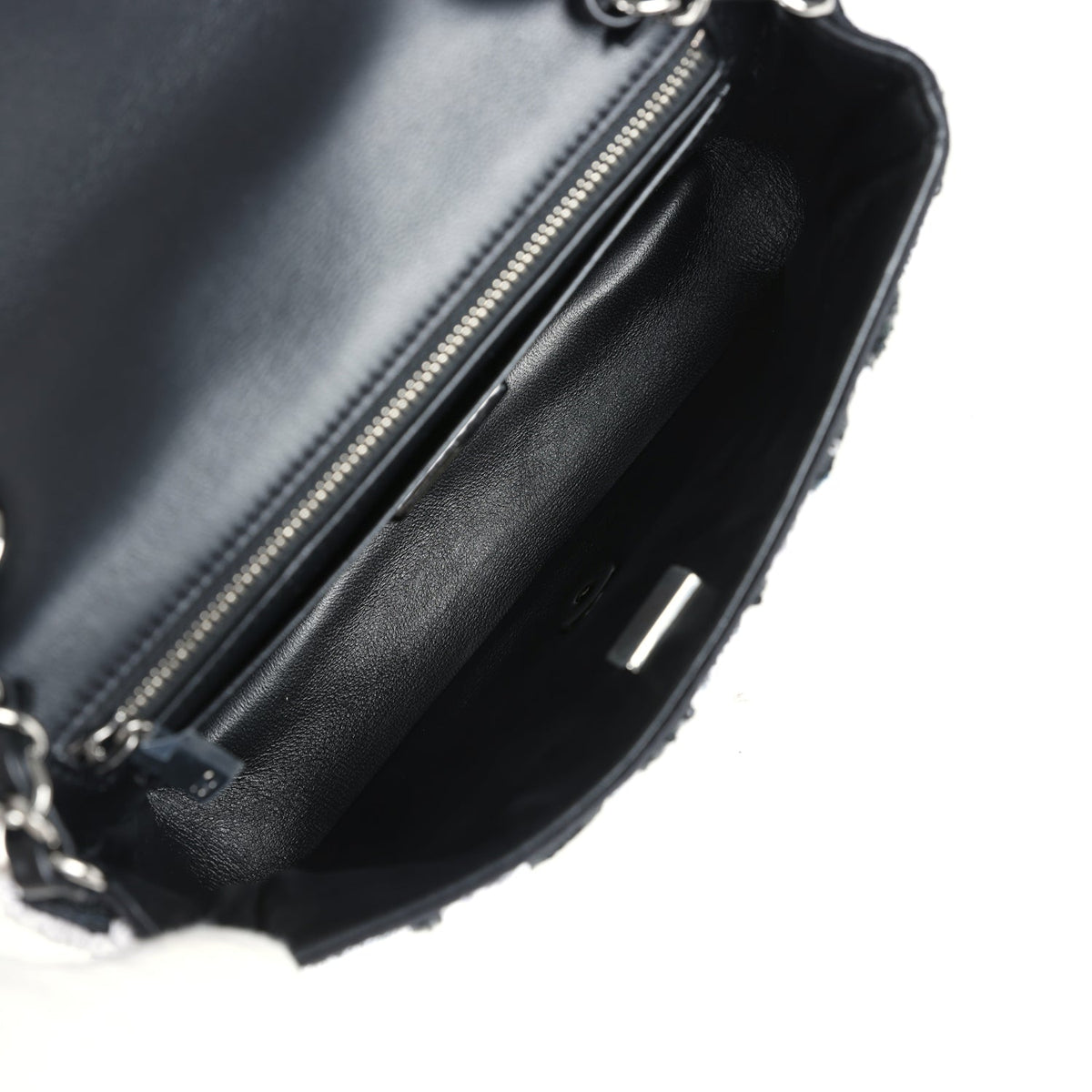 Chanel Mini Rectangular Flower Flap Bag Black, Navy, White Sequin Ruthenium Hardware