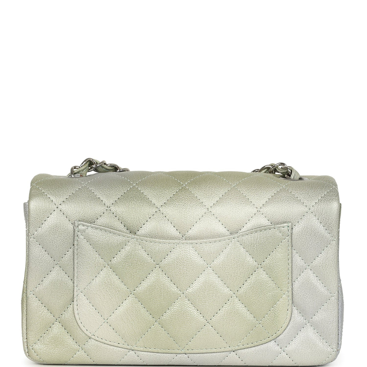 Chanel Mini Classic Rectangular Flap Bag Grey, Green Ombre Iridescent Goatskin Silver Hardware