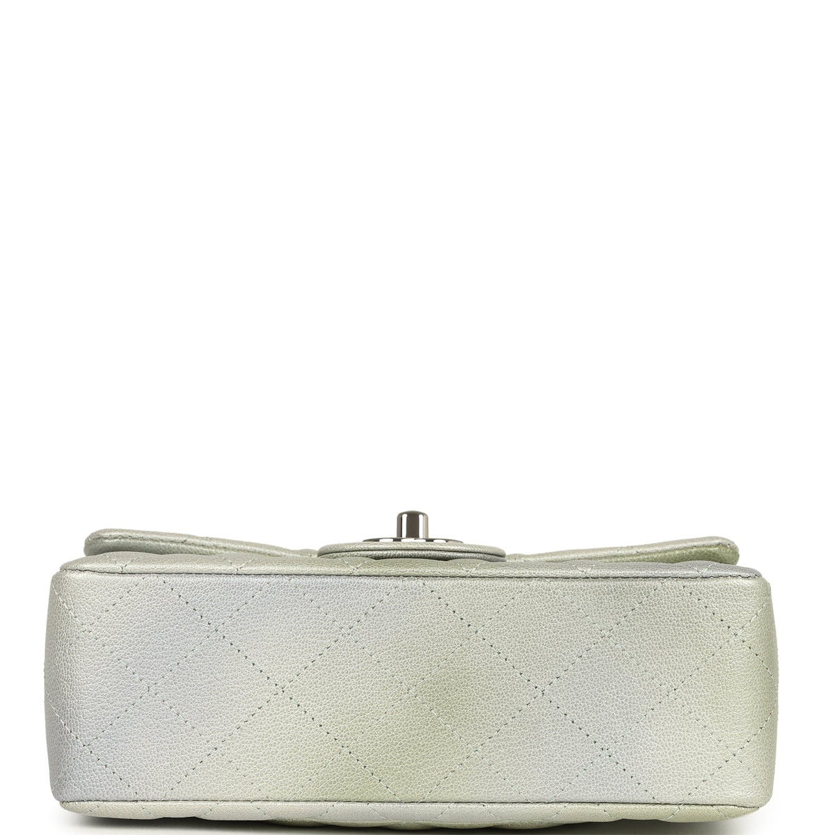 Chanel Mini Classic Rectangular Flap Bag Grey, Green Ombre Iridescent Goatskin Silver Hardware