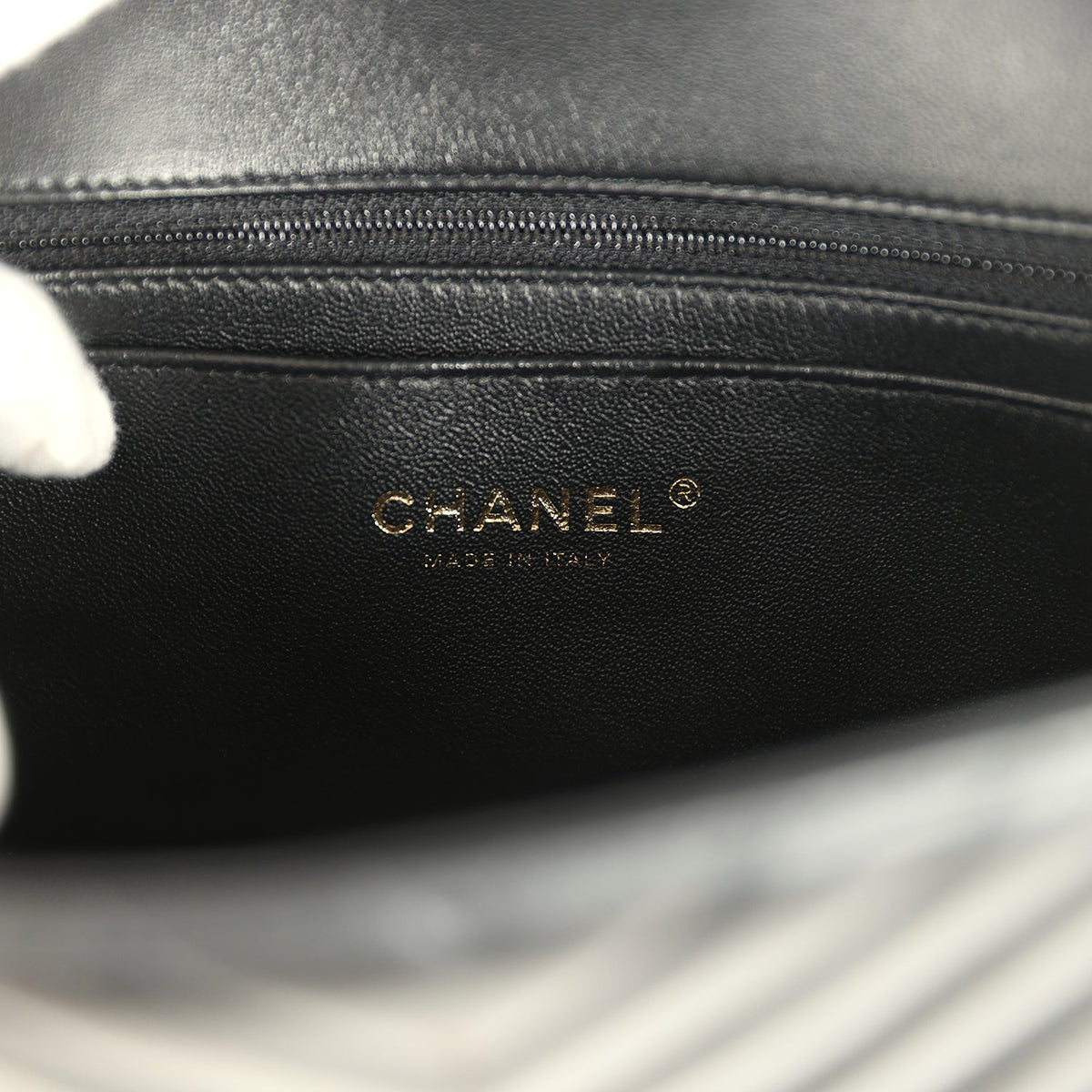 Chanel Mini Chevron Classic Rectangular Flap Bag Black Lambskin Light Gold Hardware