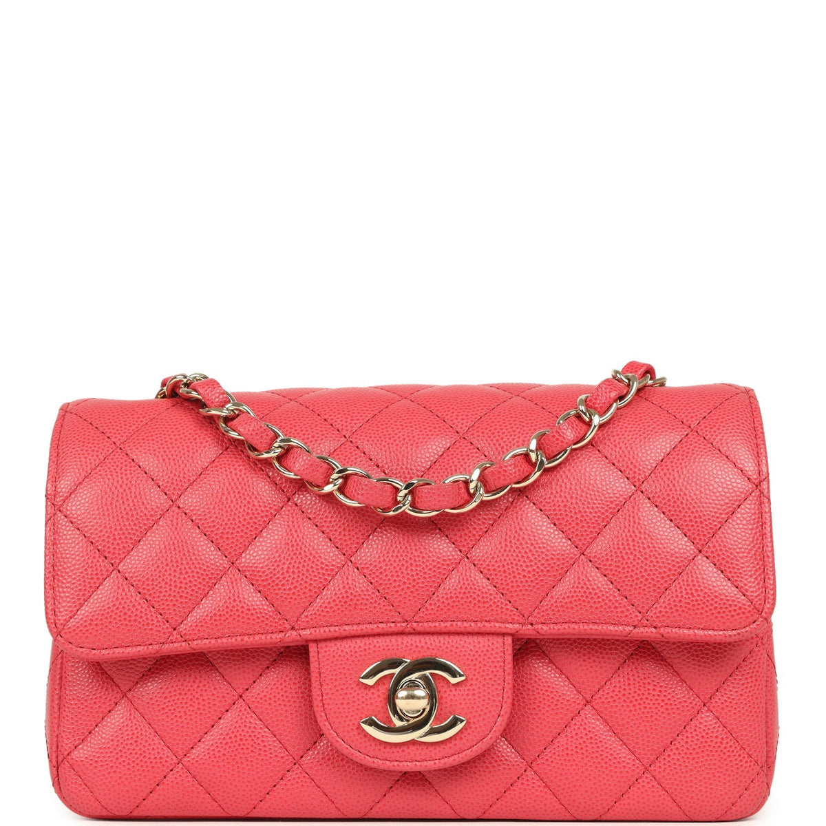 Pre-owned Chanel Mini Classic Rectangular Flap Bag Dark Pink Caviar Light Gold Hardware