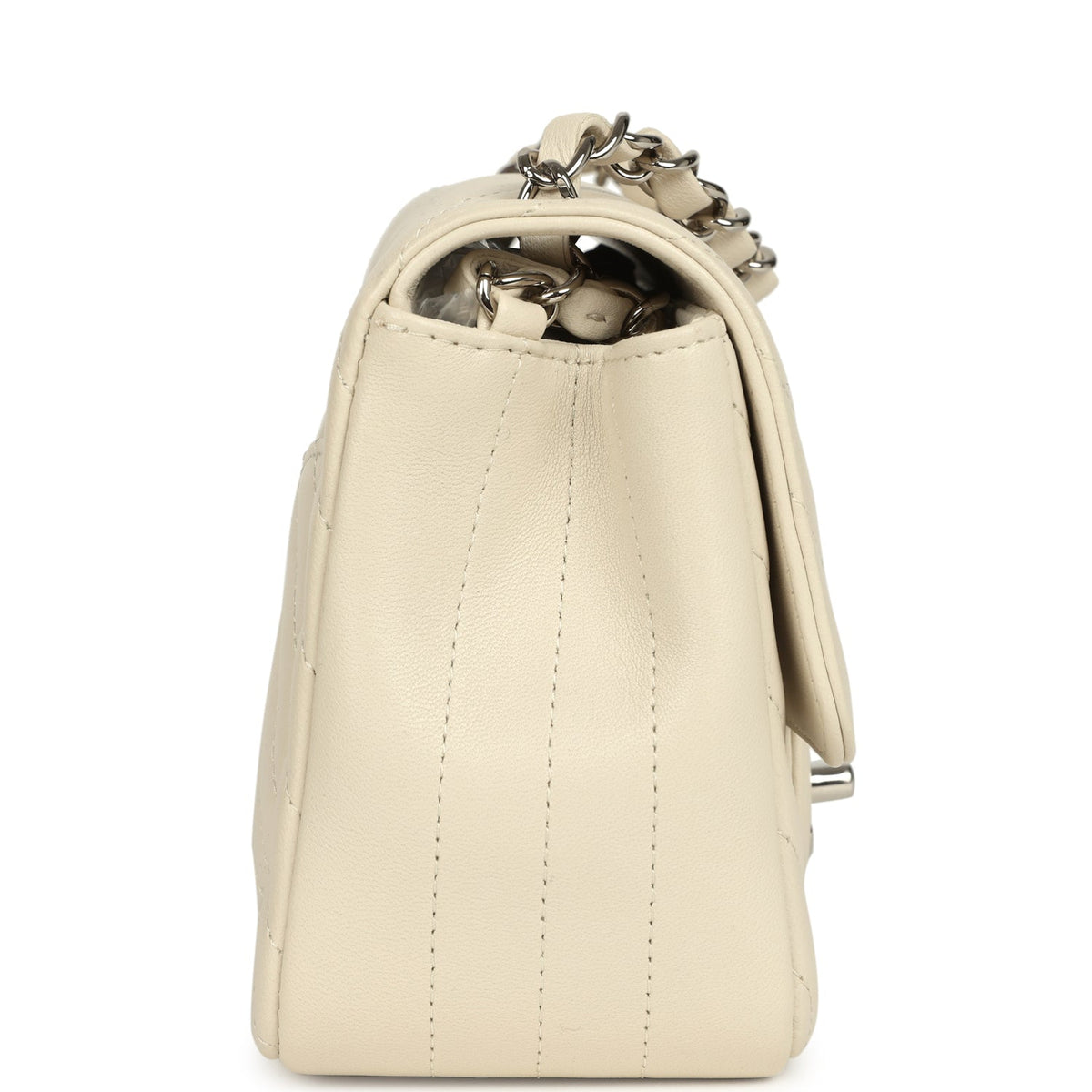 Pre-owned Chanel Mini Chevron Square Flap Bag Ivory Lambskin Silver Hardware