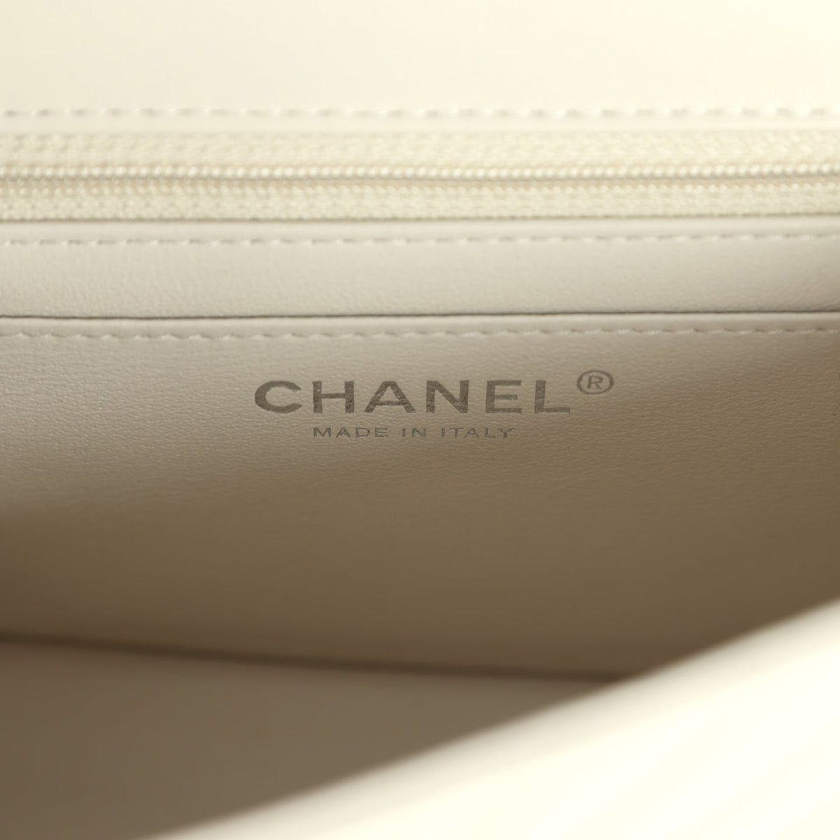 Pre-owned Chanel Mini Chevron Square Flap Bag Ivory Lambskin Silver Hardware