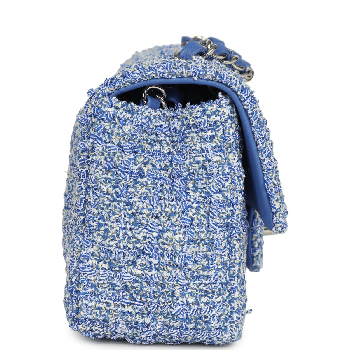 Chanel Mini Rectangular Flap Bag Blue, White Tweed Silver Hardware