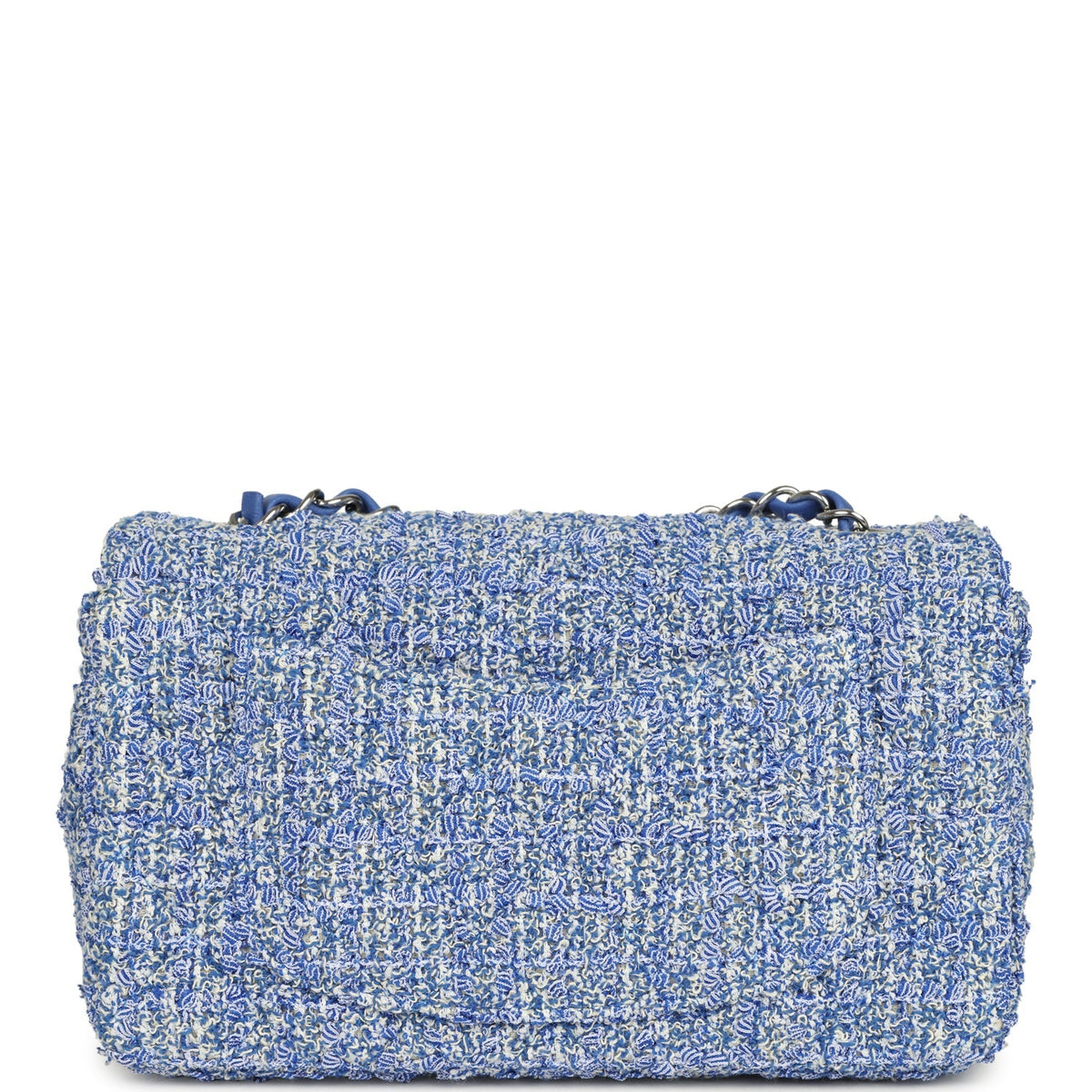 Chanel Mini Rectangular Flap Bag Blue, White Tweed Silver Hardware