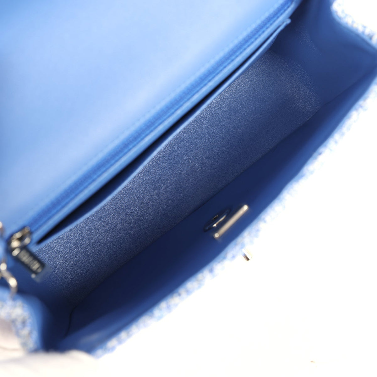 Chanel Mini Rectangular Flap Bag Blue, White Tweed Silver Hardware