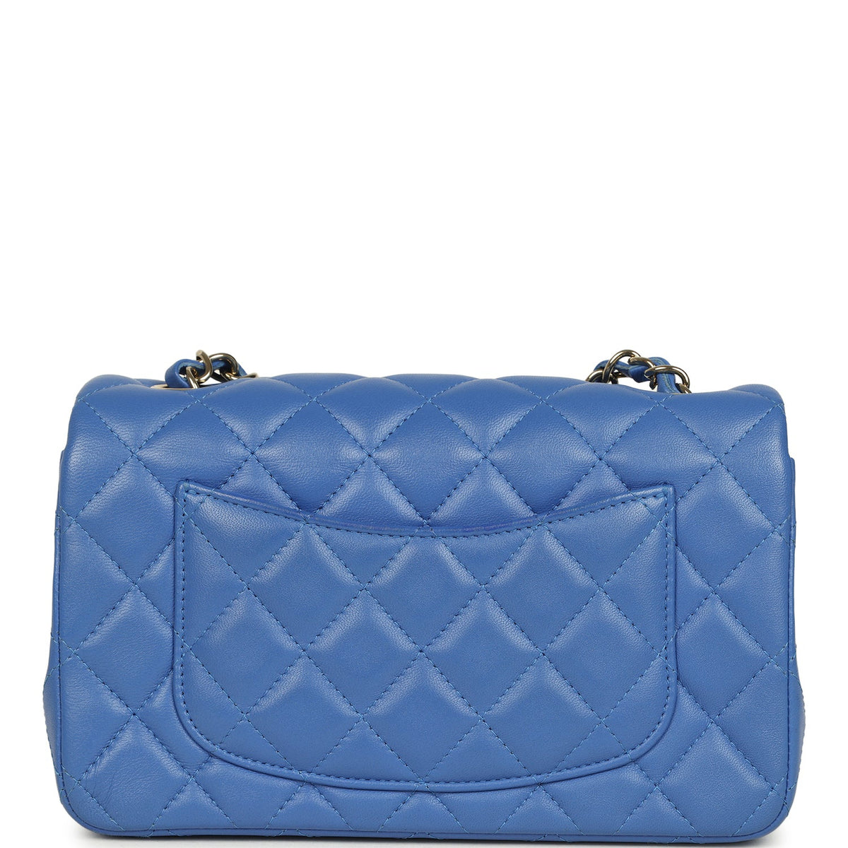 Pre-owned Chanel Mini Rectangular Hollywood Charms Flap Bag Blue Lambskin Light Gold Hardware