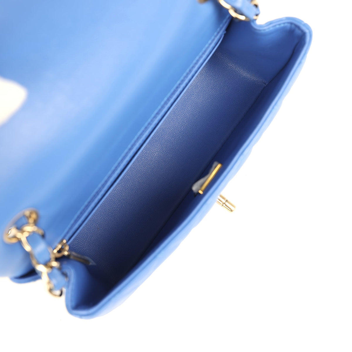Pre-owned Chanel Mini Rectangular Hollywood Charms Flap Bag Blue Lambskin Light Gold Hardware