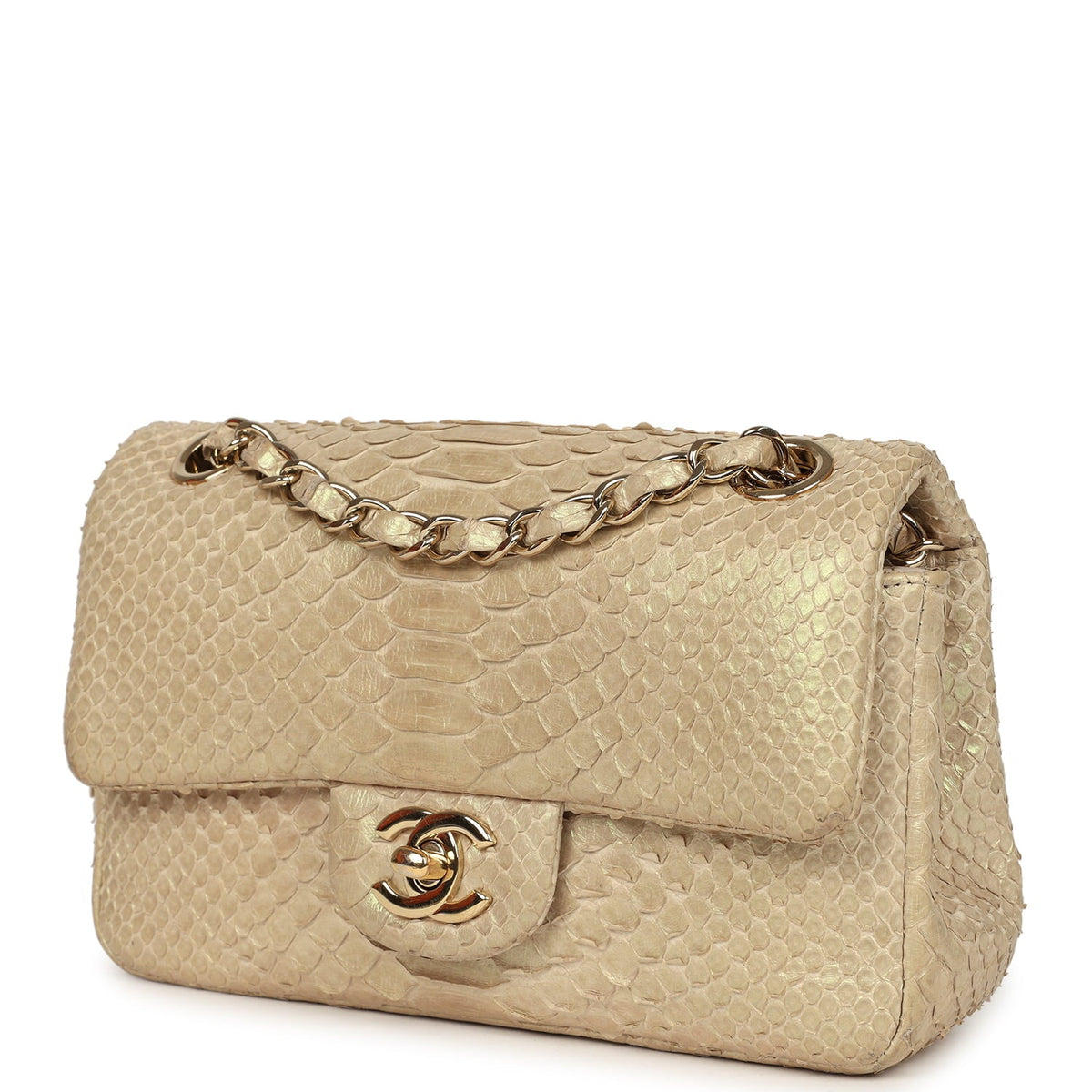 Pre-owned Chanel Mini Rectangular Flap Bag Iridescent Gold Python Gold Hardware