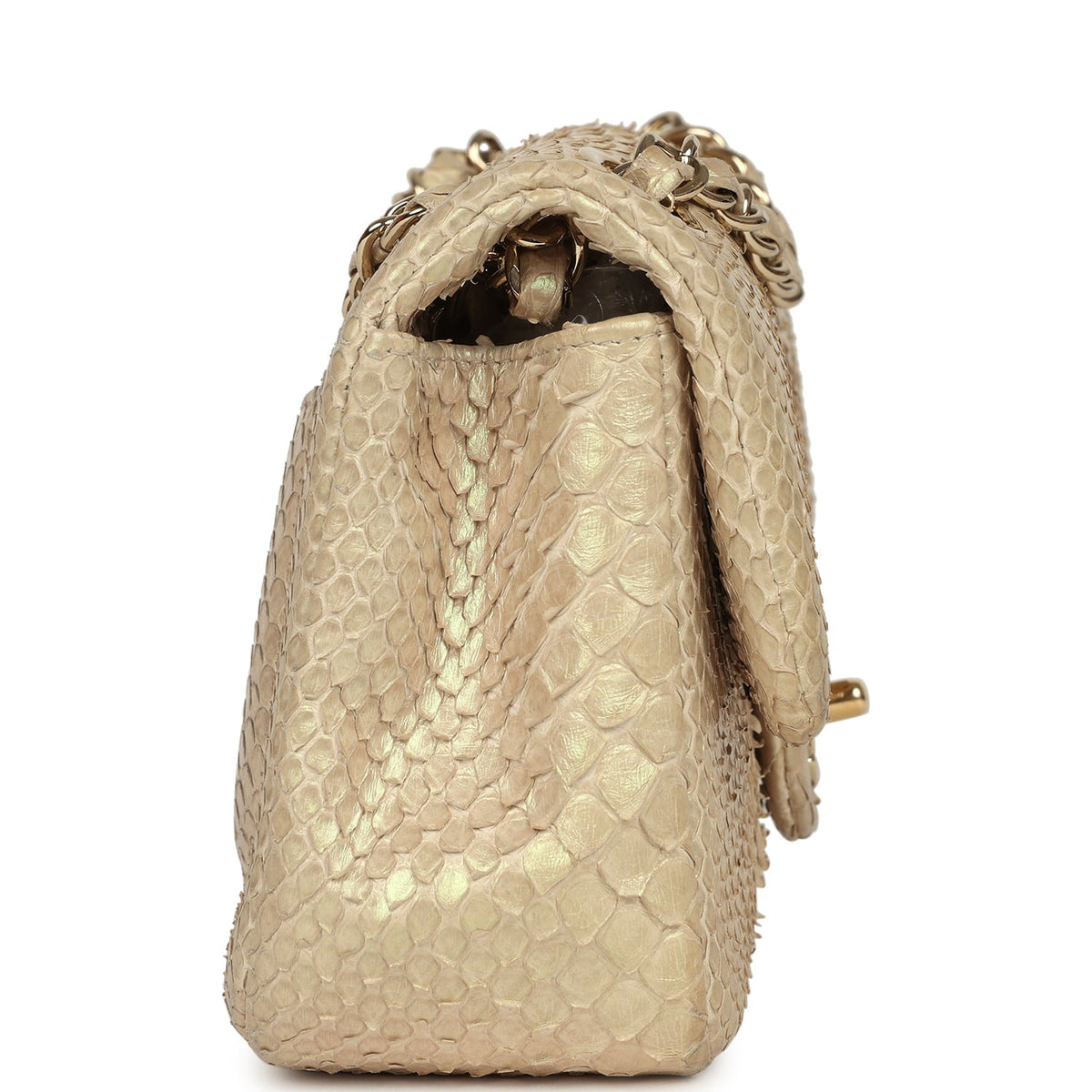 Pre-owned Chanel Mini Rectangular Flap Bag Iridescent Gold Python Gold Hardware
