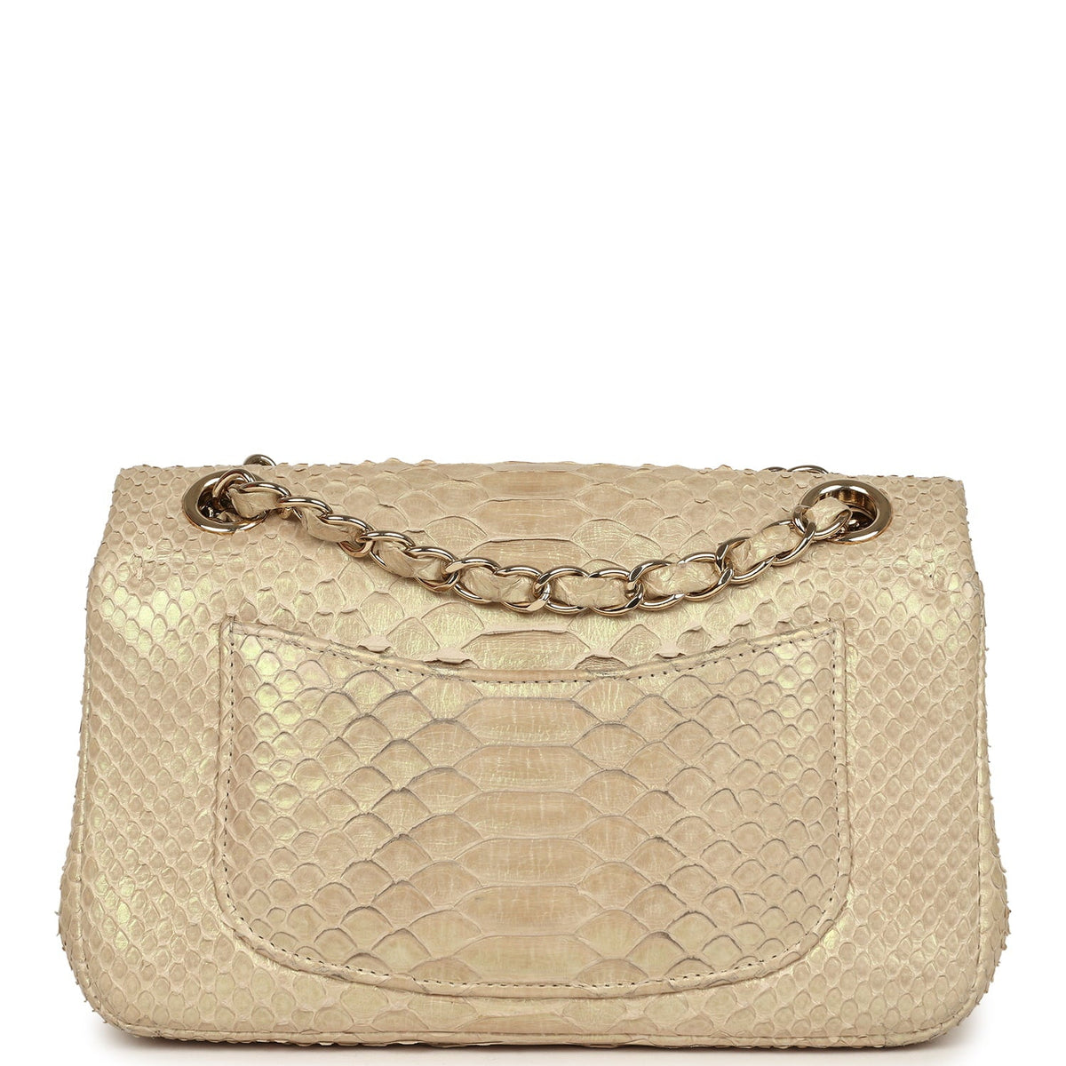 Pre-owned Chanel Mini Rectangular Flap Bag Iridescent Gold Python Gold Hardware