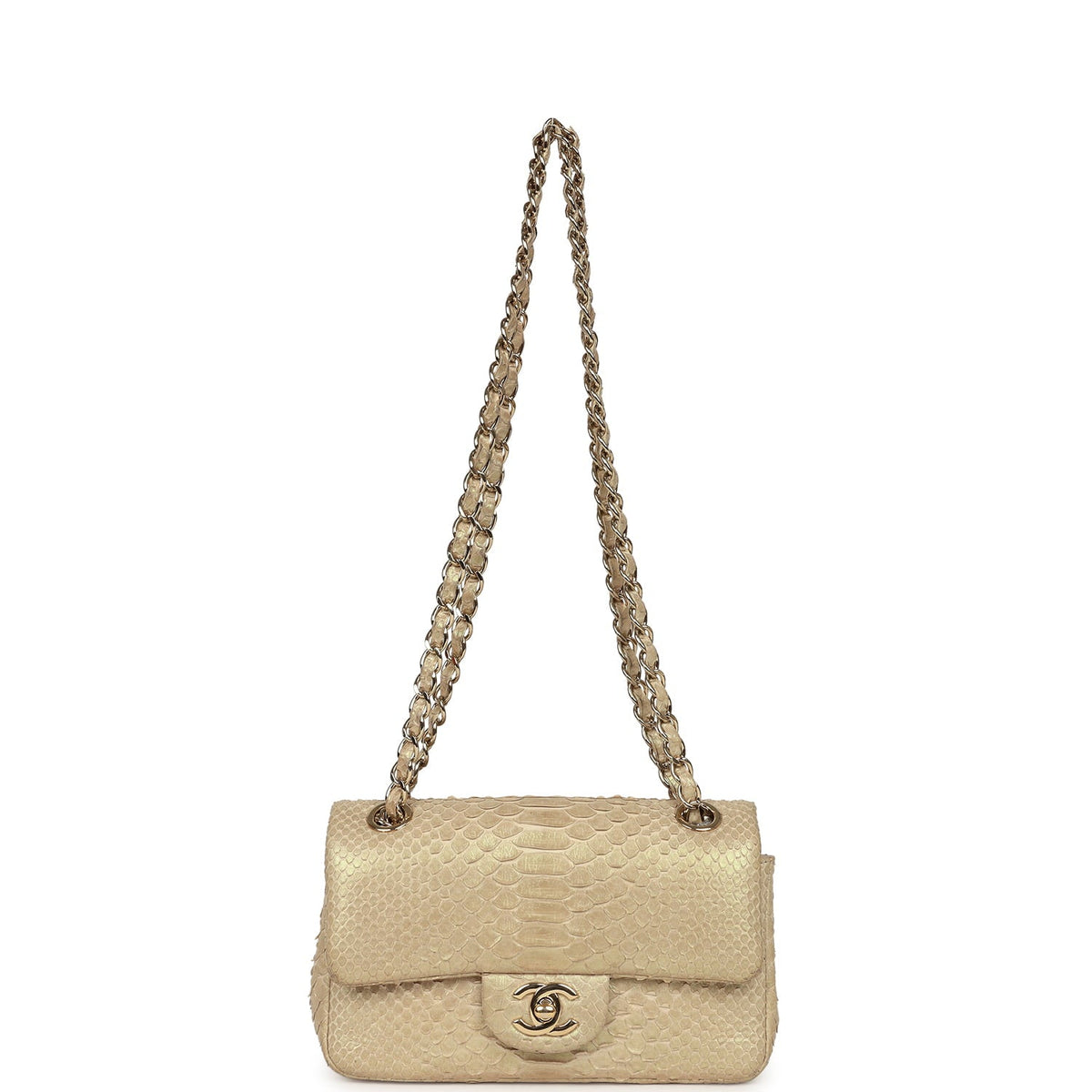 Pre-owned Chanel Mini Rectangular Flap Bag Iridescent Gold Python Gold Hardware