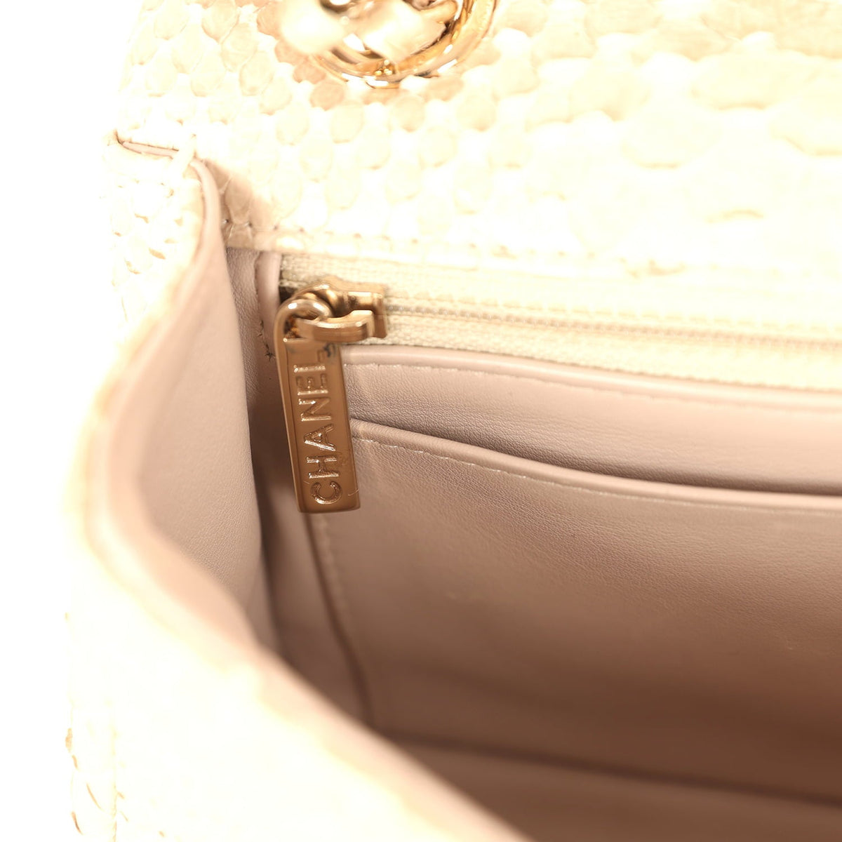 Pre-owned Chanel Mini Rectangular Flap Bag Iridescent Gold Python Gold Hardware
