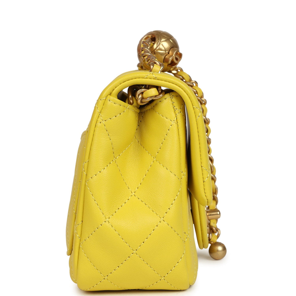 Chanel Mini Pearl Crush Square Flap Bag Yellow Lambskin Brushed Gold Hardware