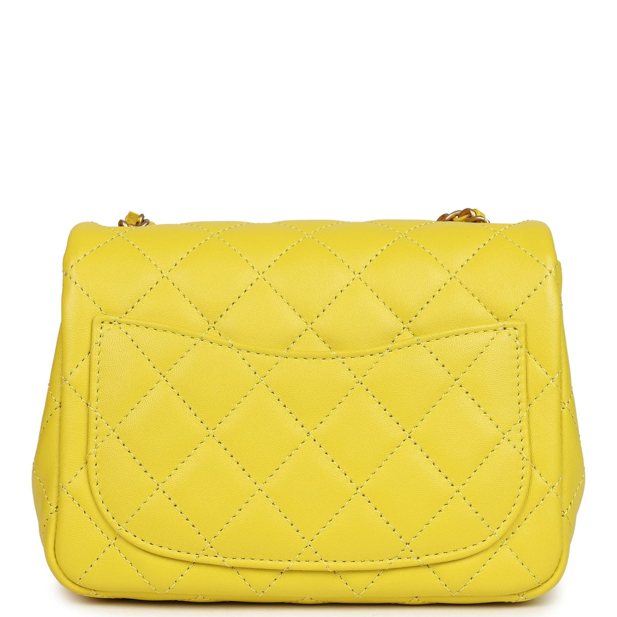 Chanel Mini Pearl Crush Square Flap Bag Yellow Lambskin Brushed Gold Hardware