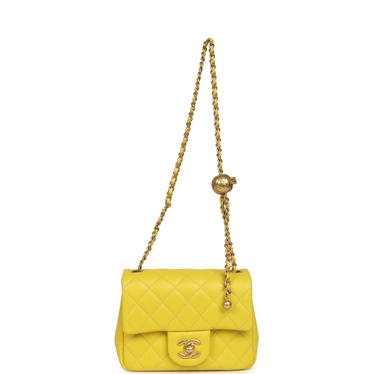 Chanel Mini Pearl Crush Square Flap Bag Yellow Lambskin Brushed Gold Hardware