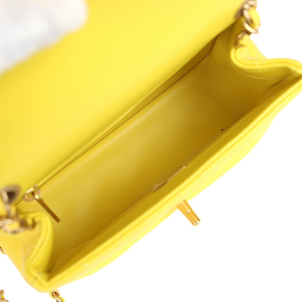 Chanel Mini Pearl Crush Square Flap Bag Yellow Lambskin Brushed Gold Hardware