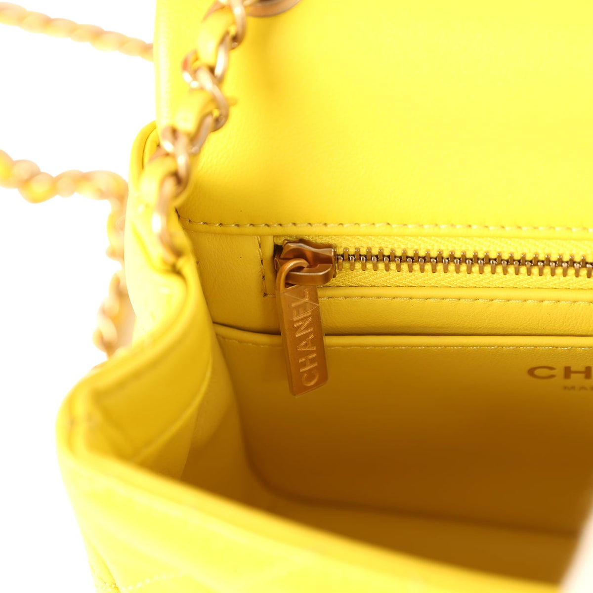 Chanel Mini Pearl Crush Square Flap Bag Yellow Lambskin Brushed Gold Hardware