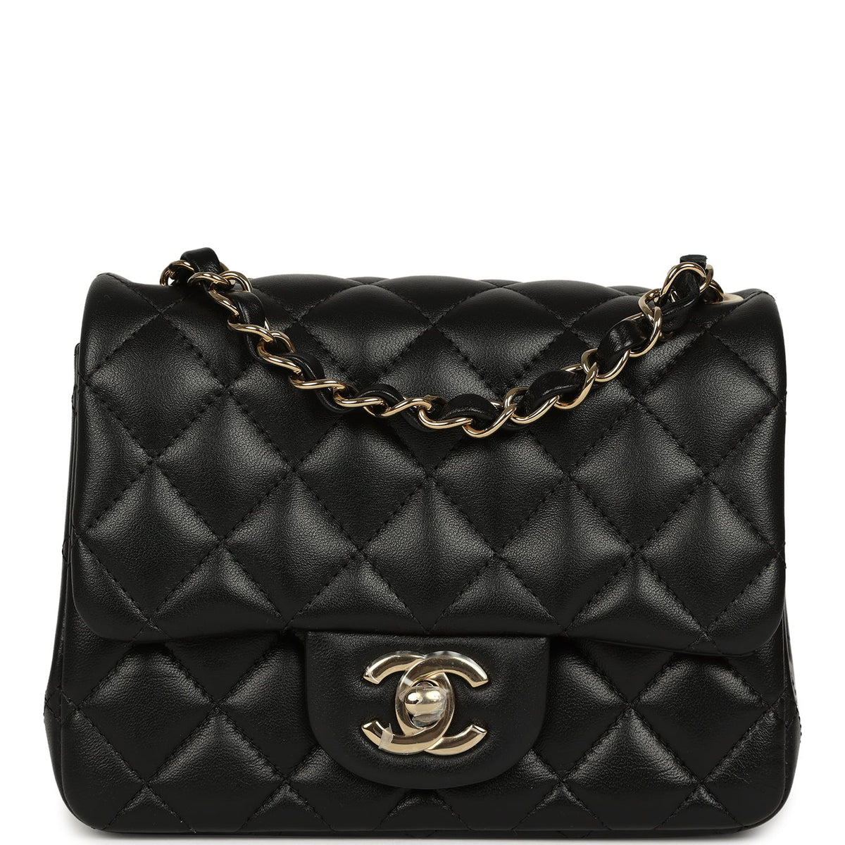 Chanel Mini Classic Square Flap Bag Black Lambskin Light Gold Hardware