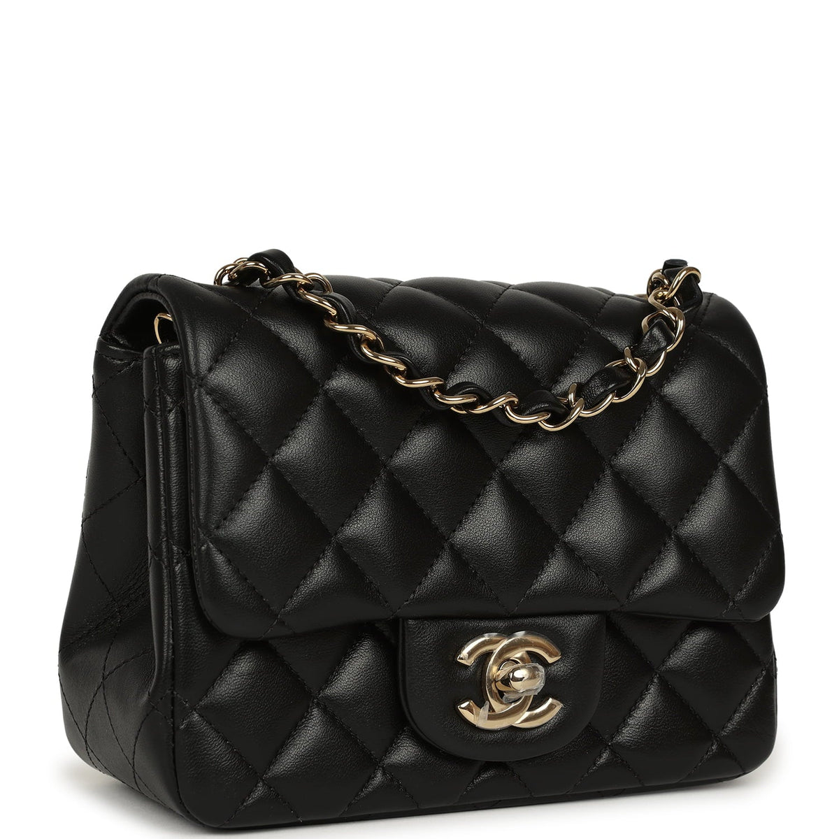 Chanel Mini Classic Square Flap Bag Black Lambskin Light Gold Hardware