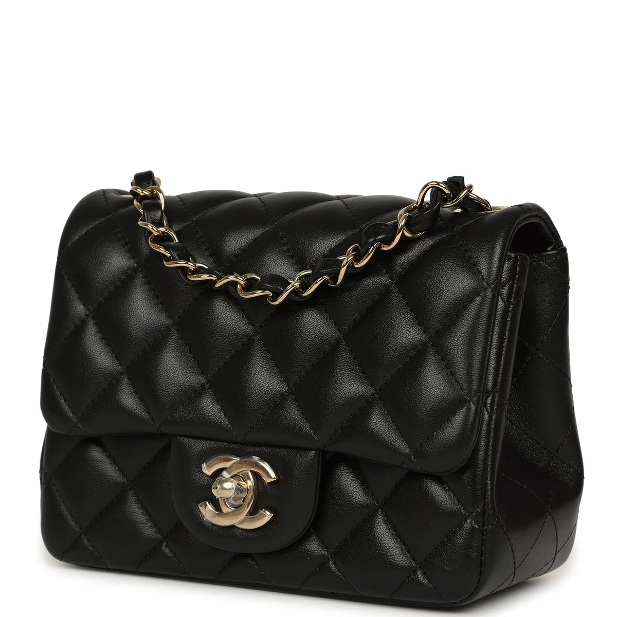Chanel Mini Classic Square Flap Bag Black Lambskin Light Gold Hardware