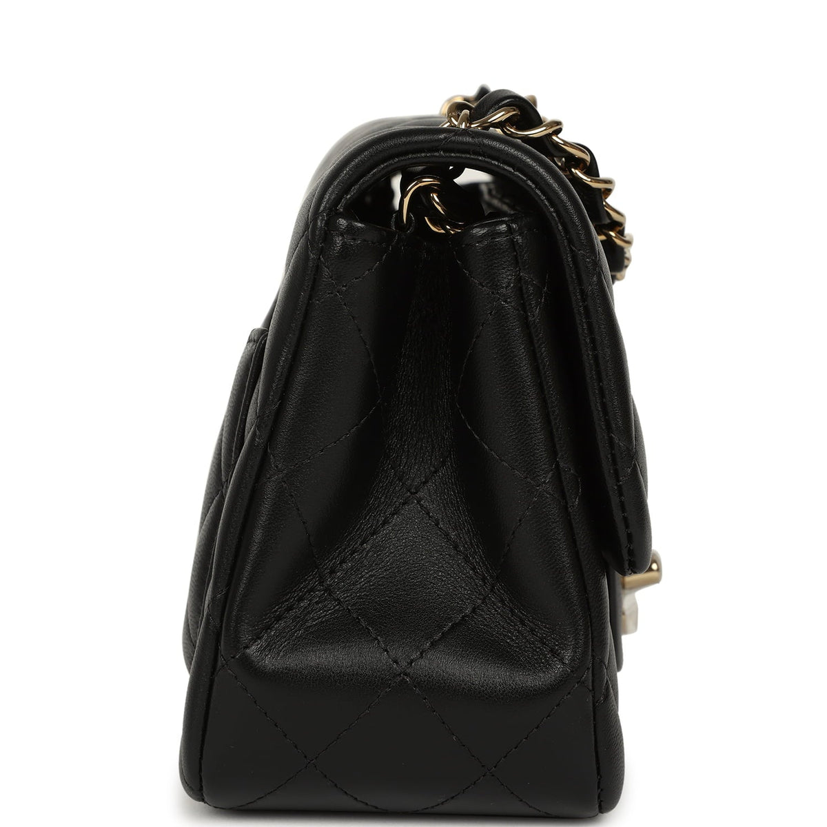 Chanel Mini Classic Square Flap Bag Black Lambskin Light Gold Hardware