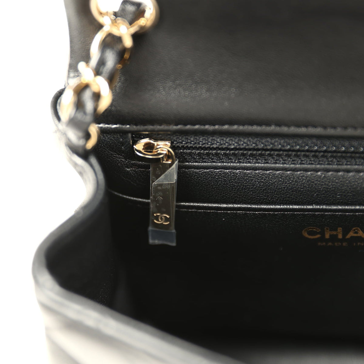 Chanel Mini Classic Square Flap Bag Black Lambskin Light Gold Hardware