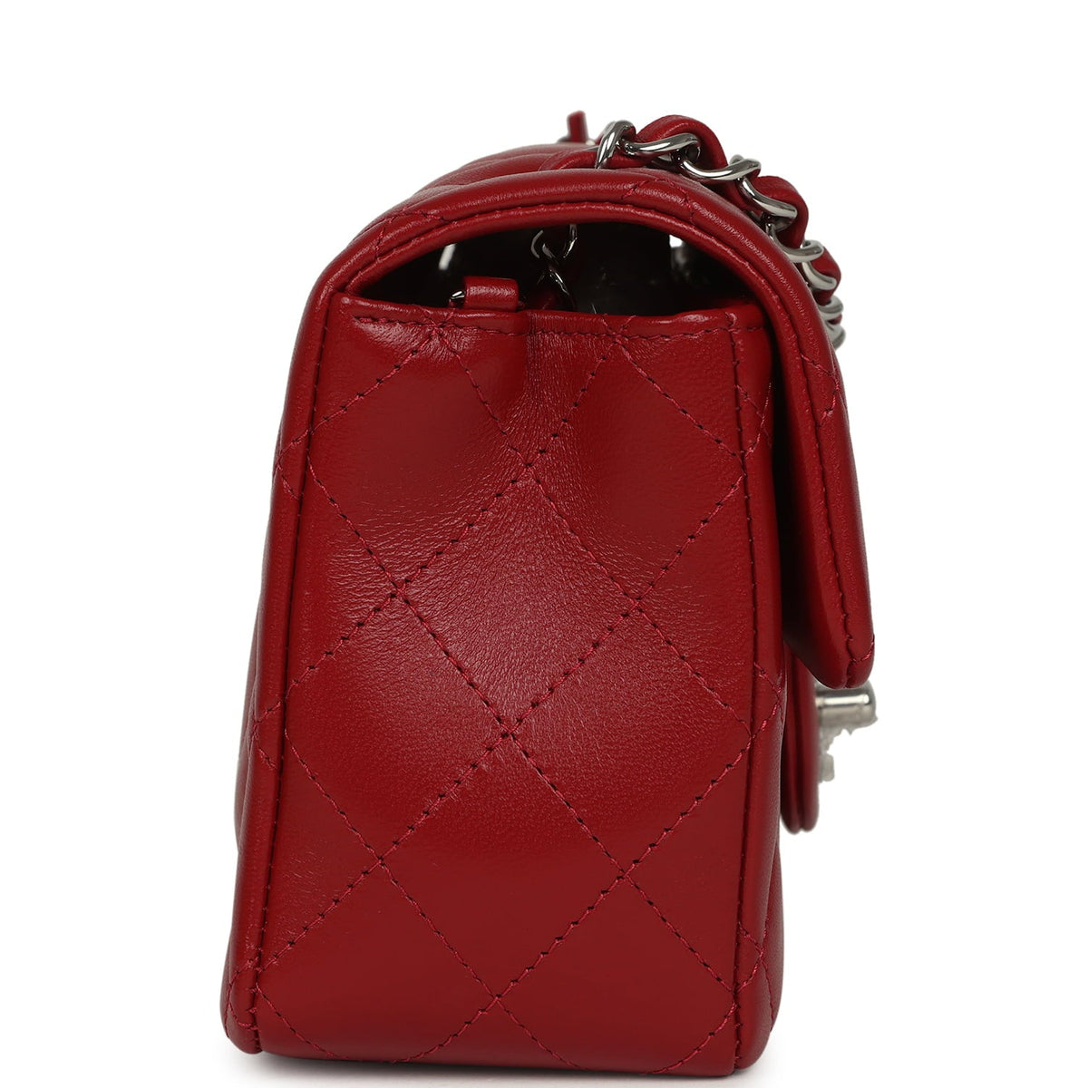 Chanel Mini Classic Rectangular Flap Bag Red Lambskin Silver Hardware