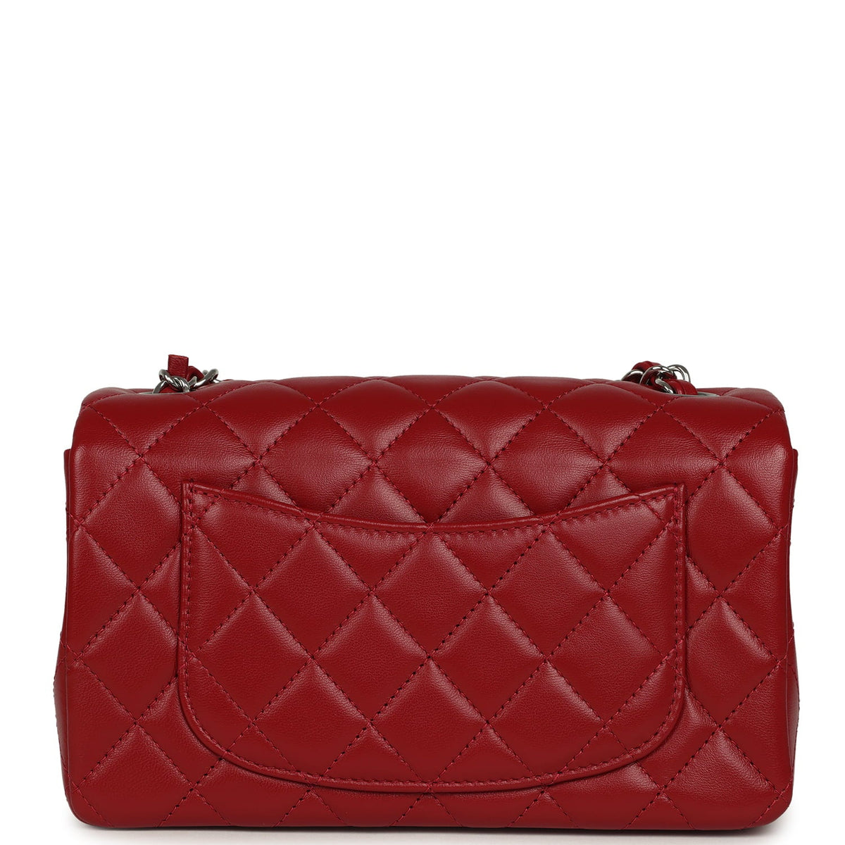 Chanel Mini Classic Rectangular Flap Bag Red Lambskin Silver Hardware