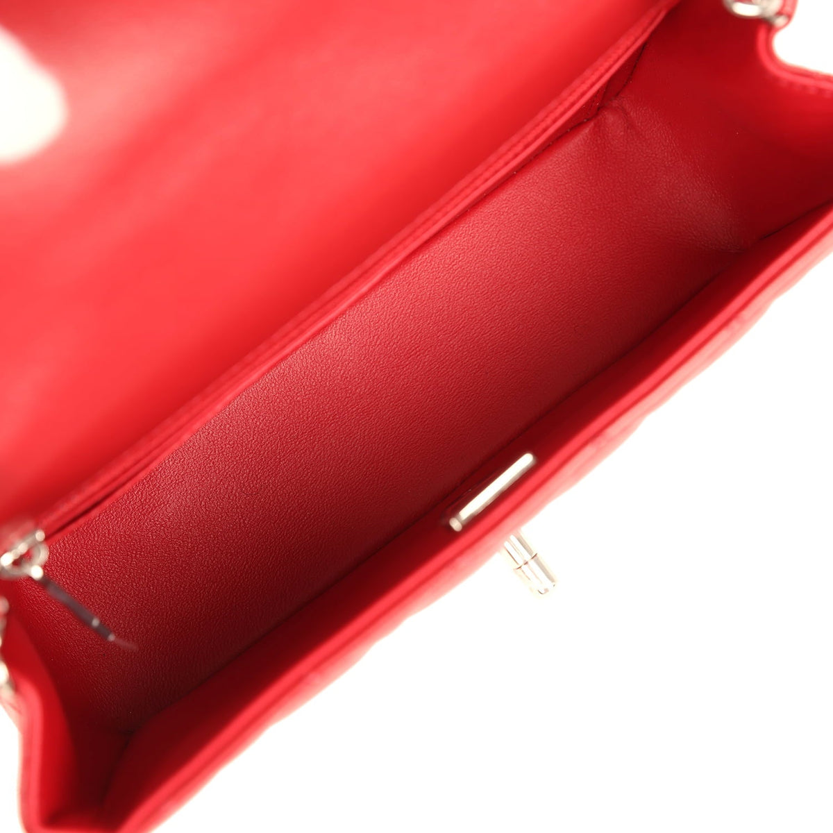 Chanel Mini Classic Rectangular Flap Bag Red Lambskin Silver Hardware