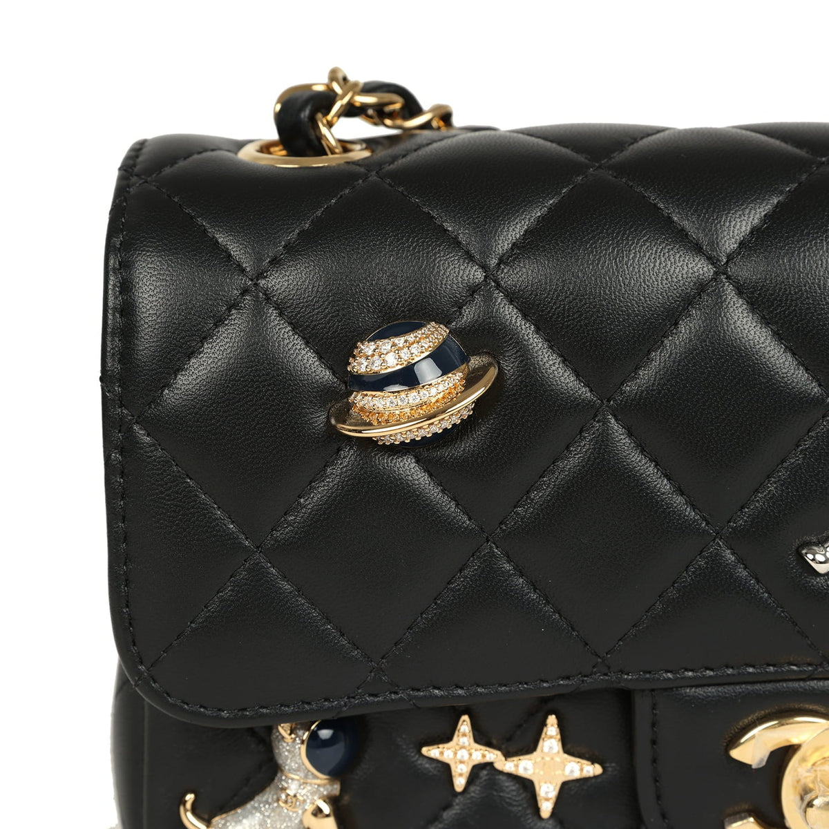 Chanel Mini Classic "Space Charms" Rectangular Flap Bag Black Lambskin Gold Hardware