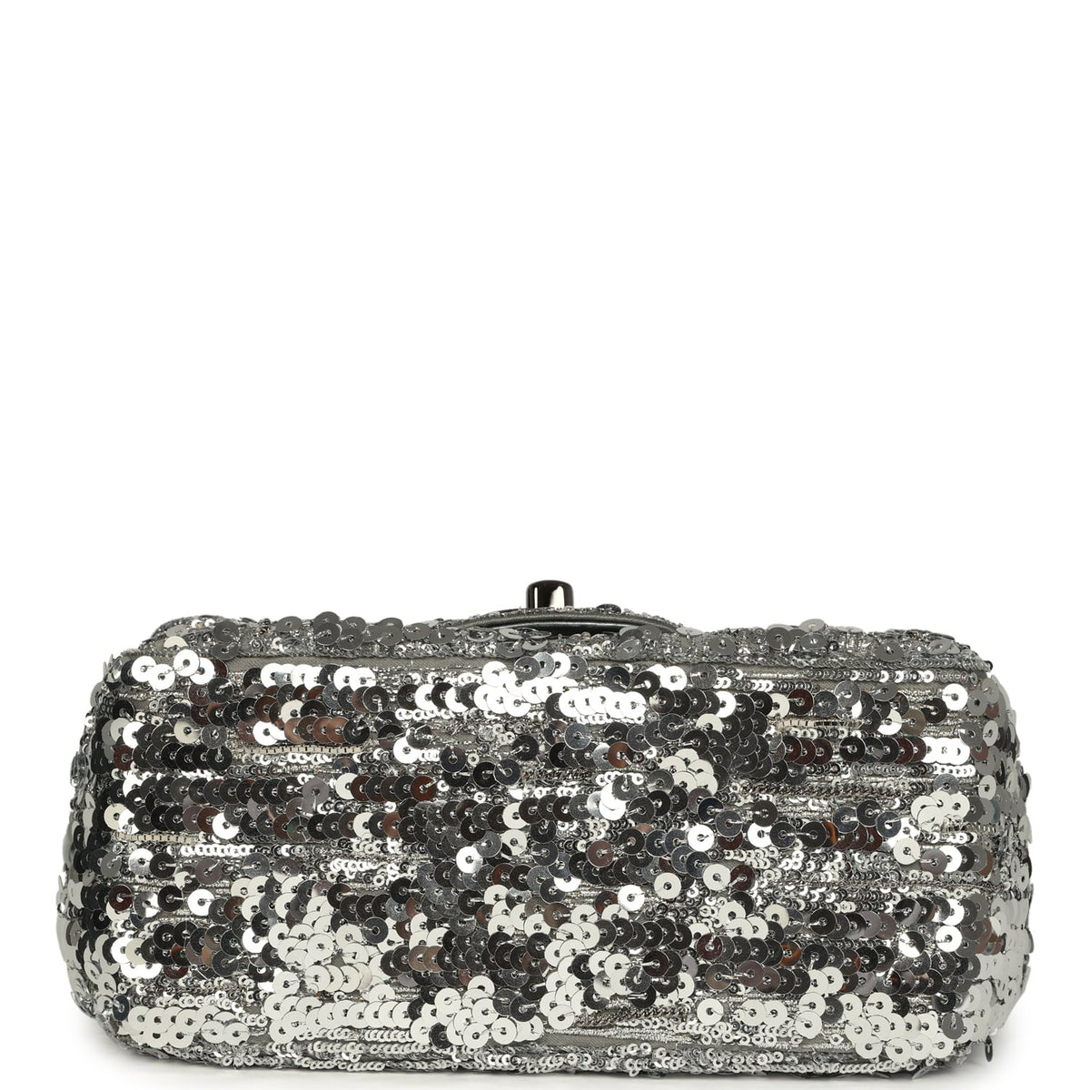 Chanel Mini Classic Square Flap Bag Metallic Silver Sequins Ruthenium Hardware