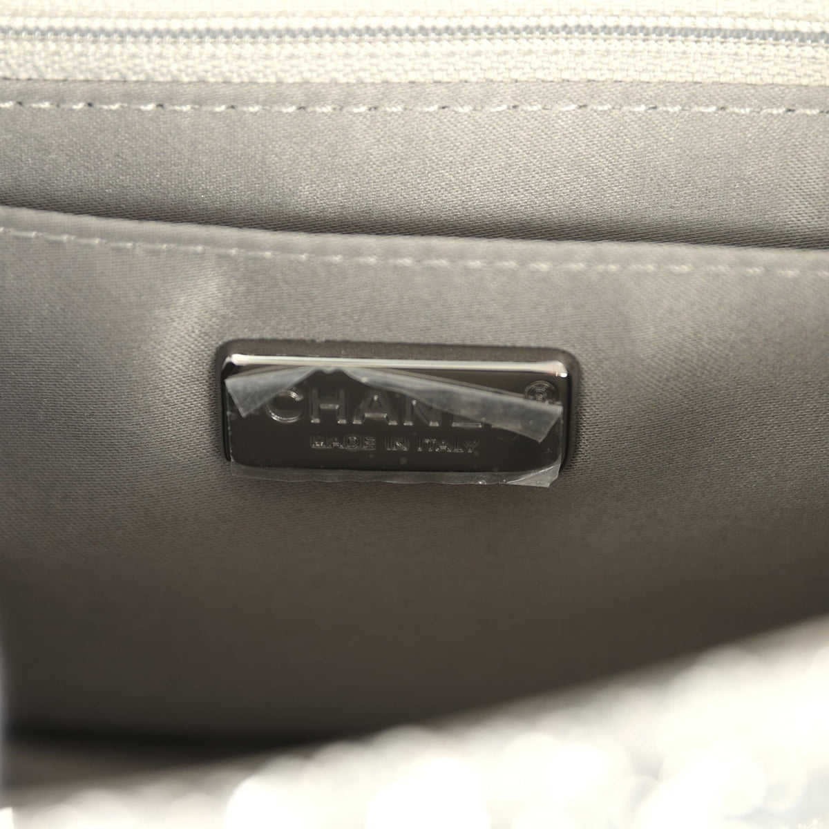 Chanel Mini Classic Square Flap Bag Metallic Silver Sequins Ruthenium Hardware