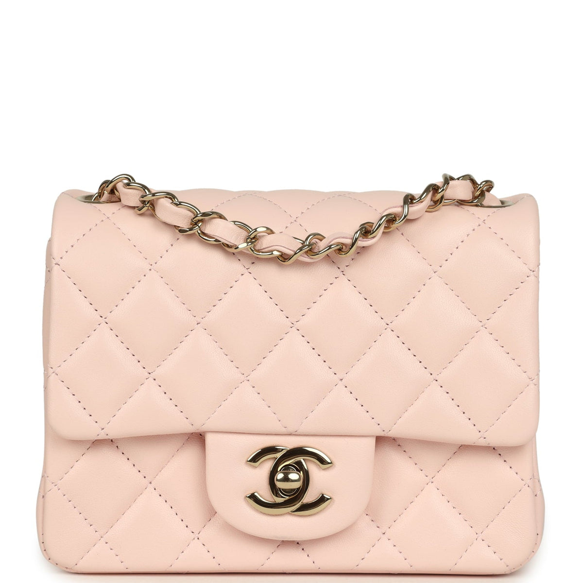Chanel Mini Classic Square Flap Bag Pink Lambskin Gold Hardware
