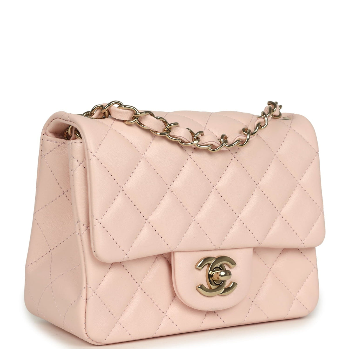 Chanel Mini Classic Square Flap Bag Pink Lambskin Gold Hardware