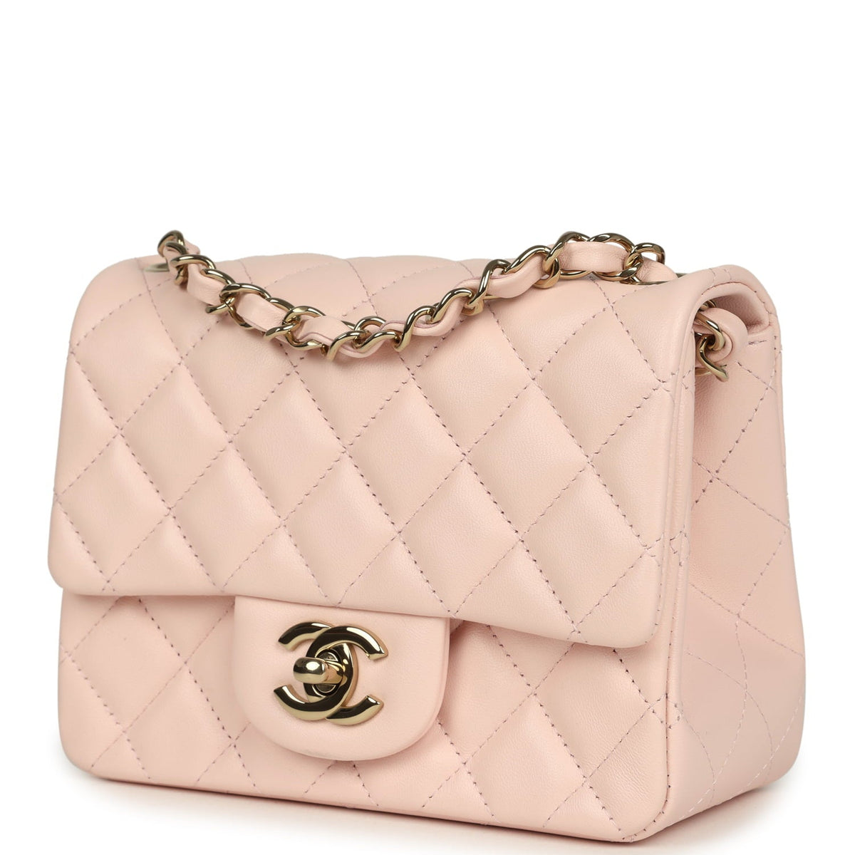 Chanel Mini Classic Square Flap Bag Pink Lambskin Gold Hardware