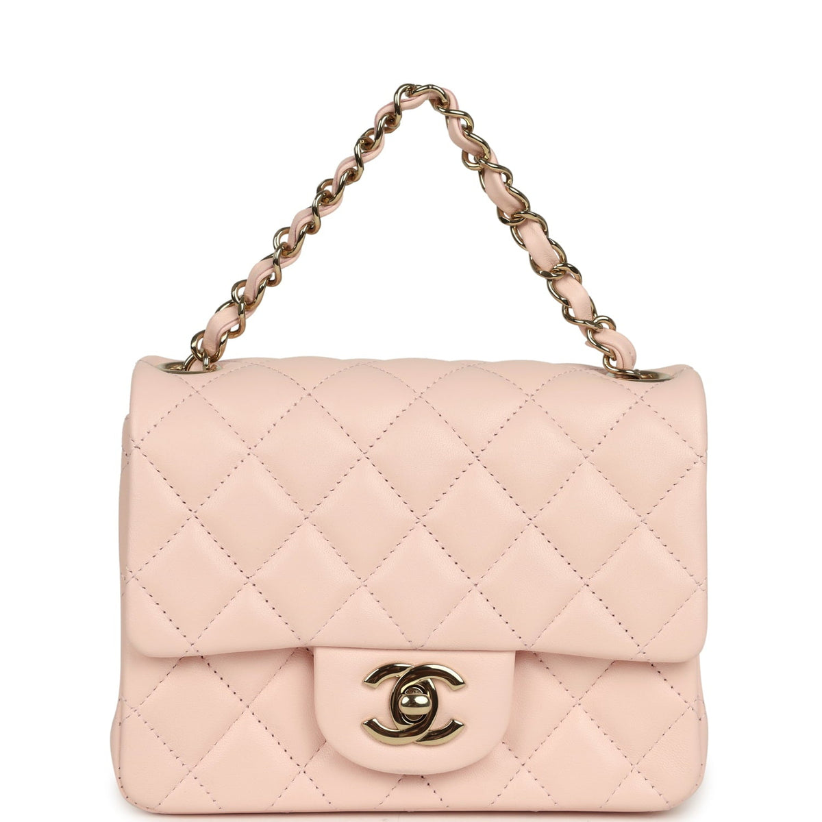 Chanel Mini Classic Square Flap Bag Pink Lambskin Gold Hardware
