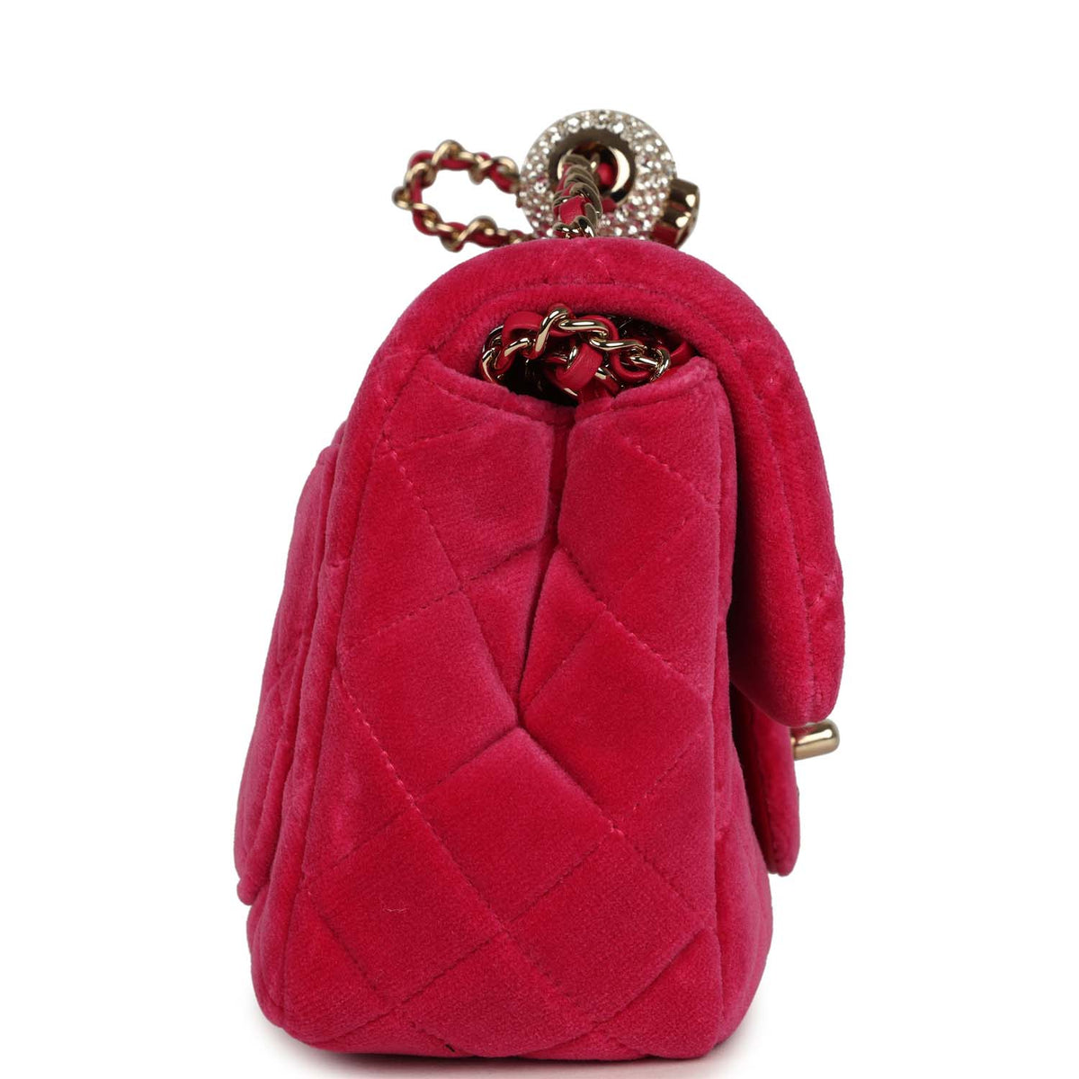 Chanel Mini Pearl Crush Square Flap Bag Fuchsia Velvet Light Gold Hardware